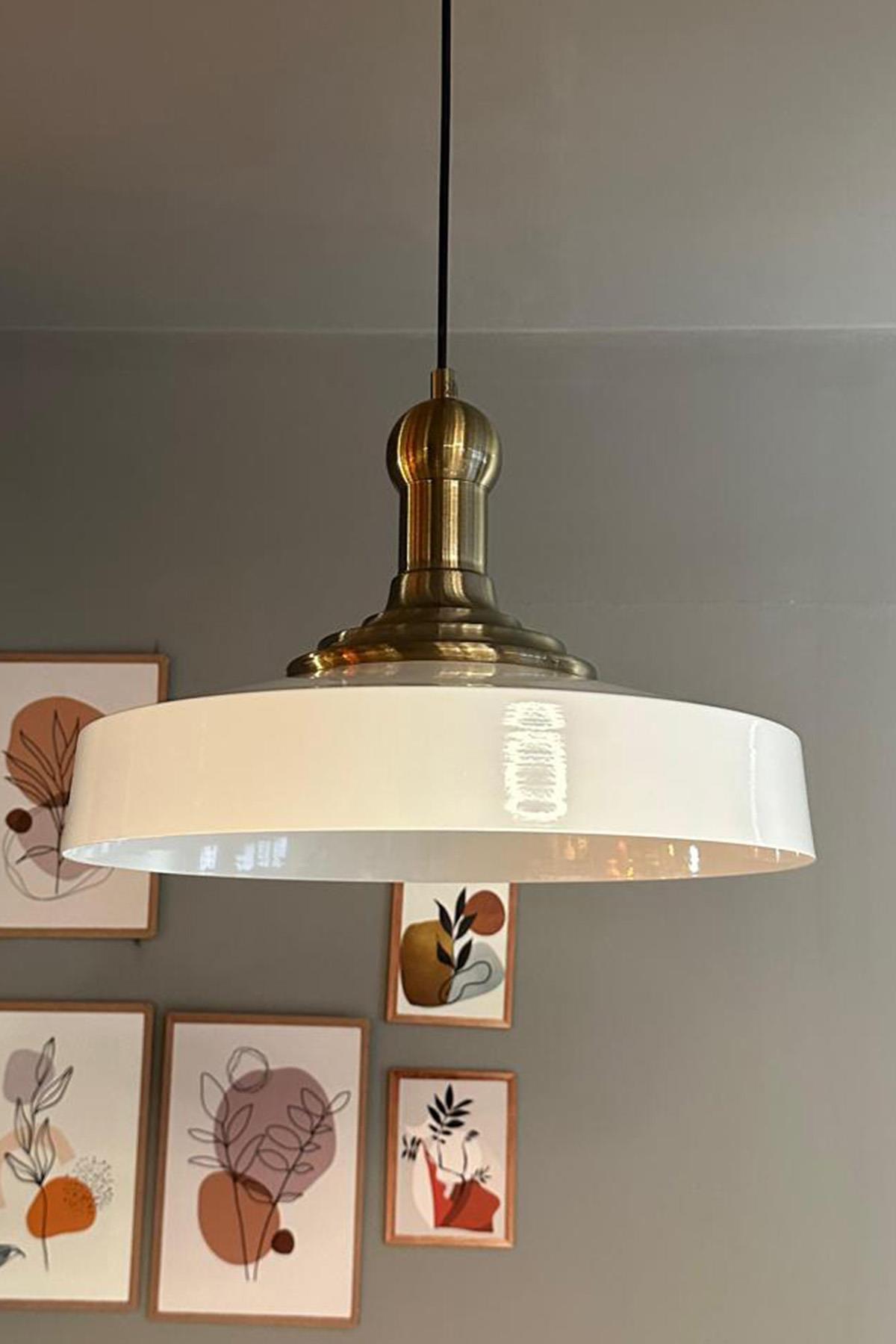 Açe Beyaz Tekli Eskitme Uzun Tokmak Başlık Avize Retro Sarkıt Ofis Showroom Salon Mutfak Avizeleri