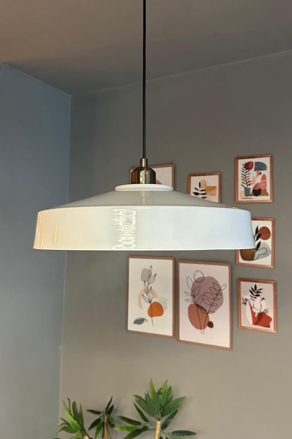 Açe Beyaz Tekli Eskitme Yarım Lale Başlık Avize Retro Sarkıt Ofis Showroom Salon Mutfak Avizeleri