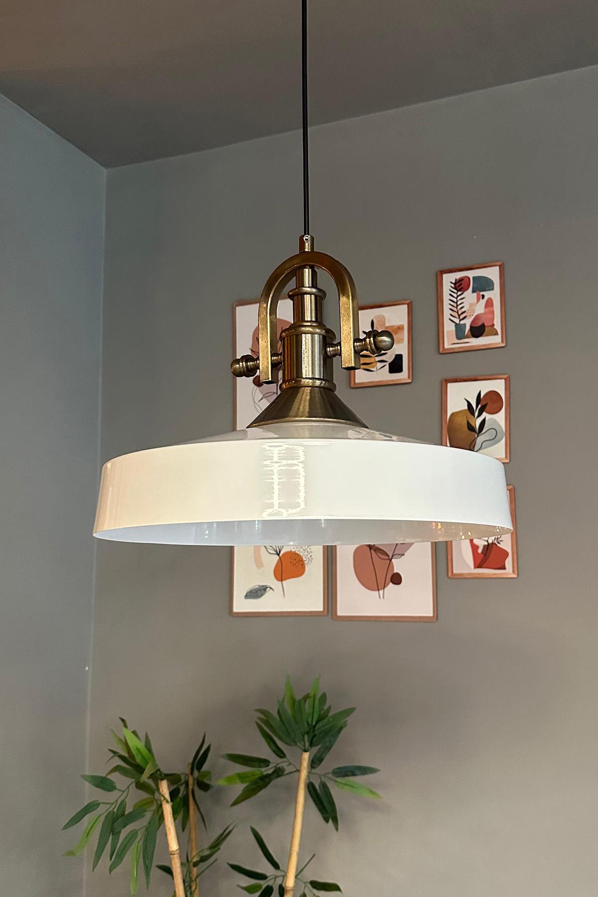 Açe Beyaz Tekli Gemici Eskitme Başlık Avize Retro Sarkıt Ofis Showroom Salon Mutfak Avizeleri
