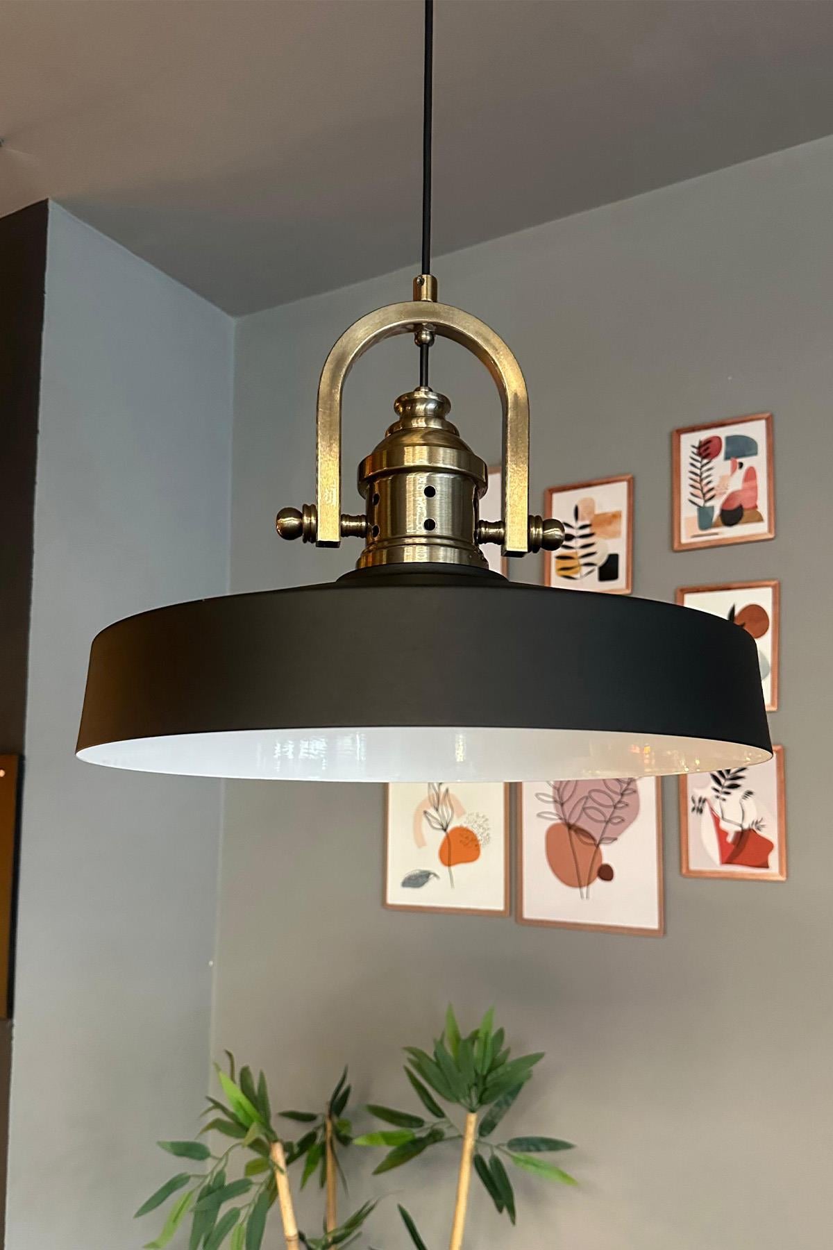 Açe Siyah Tekli Delikli Eskitme Başlık Avize Retro Sarkıt Ofis Showroom Salon Mutfak Avizeleri