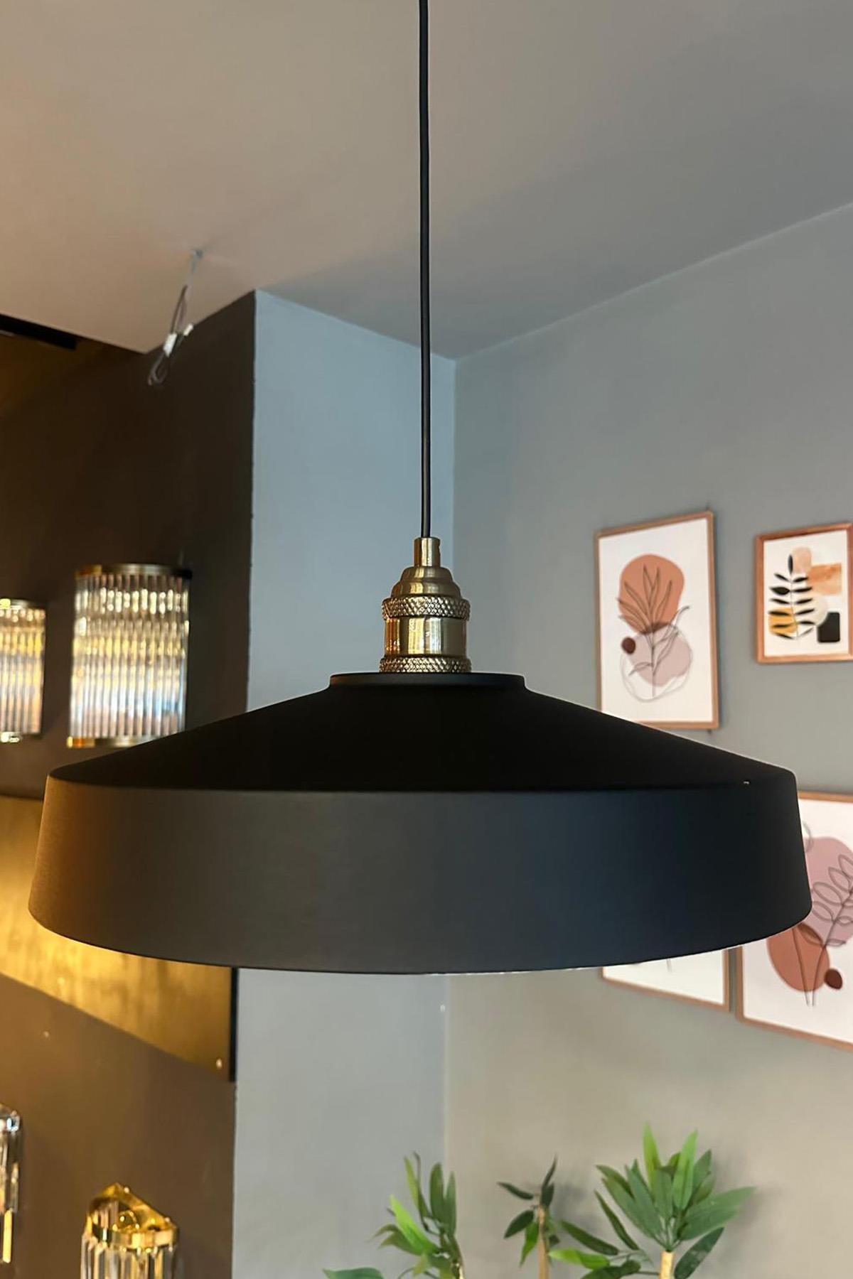 Açe Siyah Tekli Eskitme Lale Başlık Avize Retro Sarkıt Ofis Showroom Salon Mutfak Avizeleri