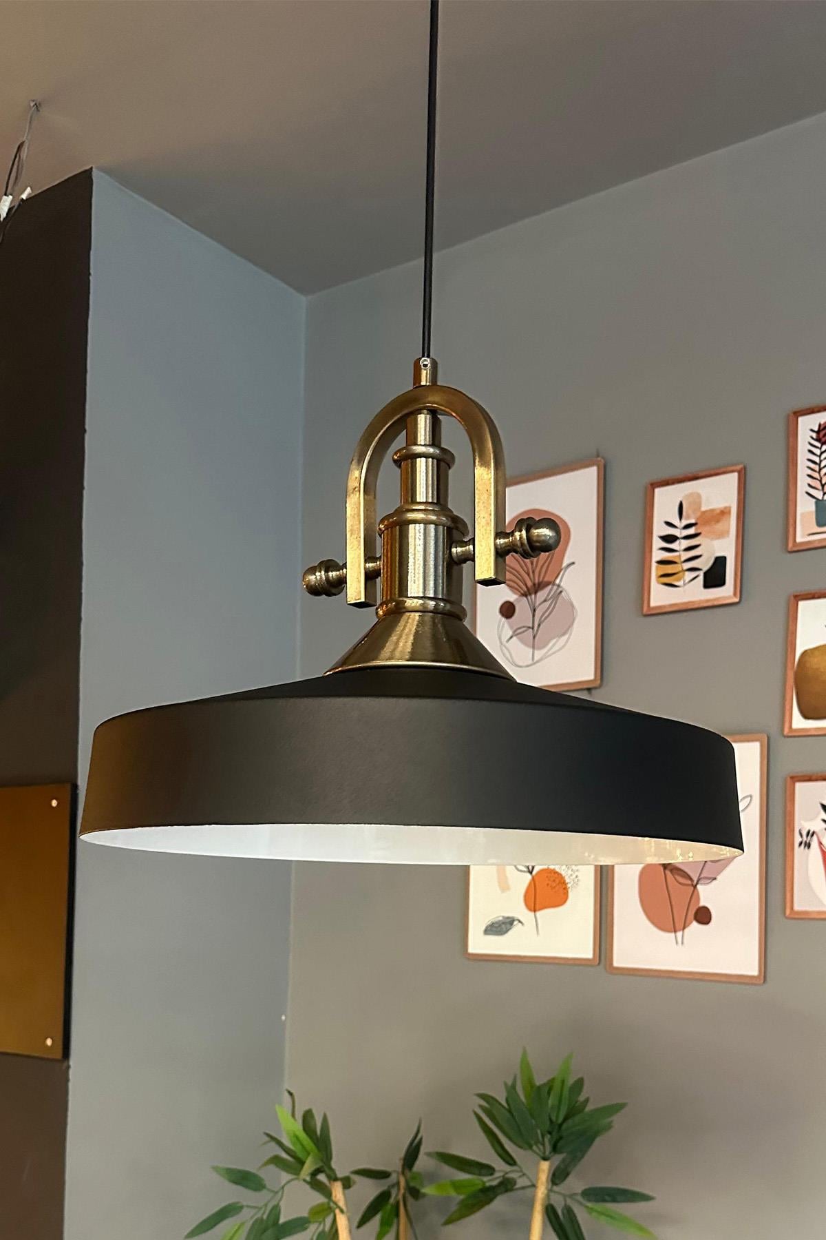 Açe Siyah Tekli Gemici Eskitme Başlık Avize Retro Sarkıt Ofis Showroom Salon Mutfak Avizeleri