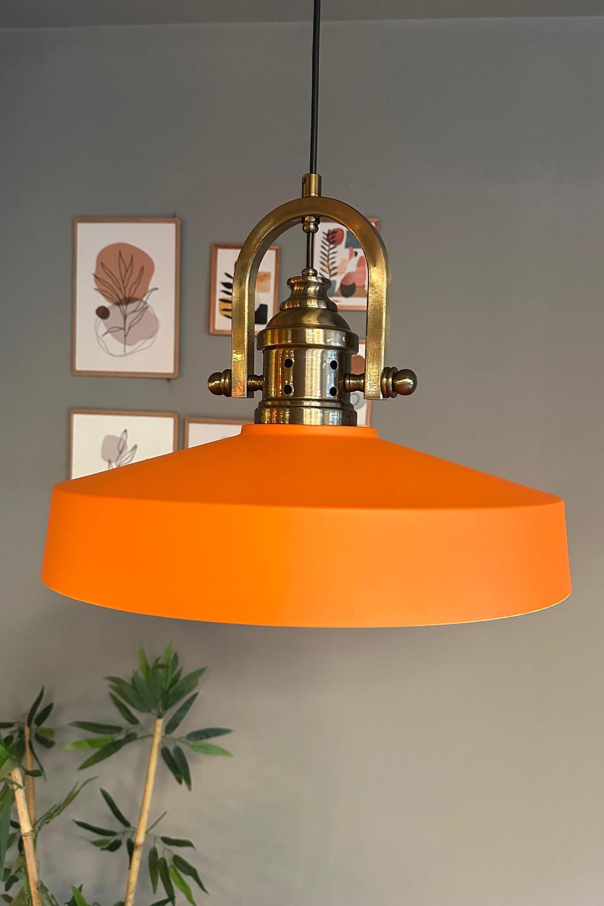 Açe Turuncu Tekli Delikli Eskitme Başlık Avize Retro Sarkıt Ofis Showroom Salon Mutfak Avizeleri