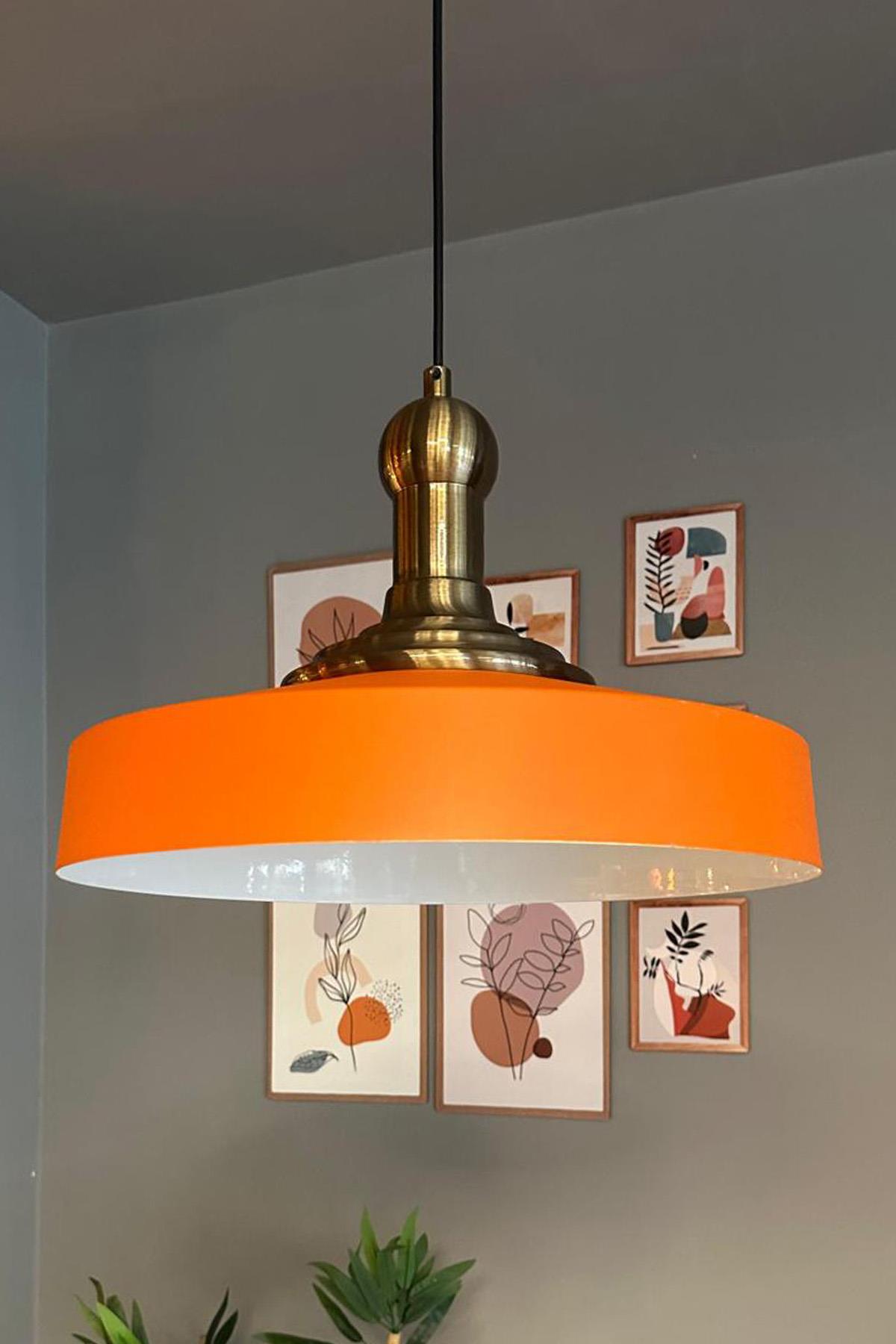 Açe Turuncu Tekli Eskitme Uzun Tokmak Başlık Avize Retro Sarkıt Ofis Showroom Salon Mutfak Avizeleri