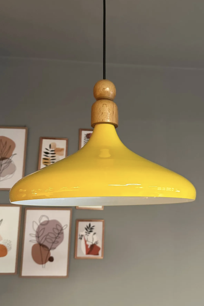 Açık Sarı Kalın Ahşap Boncuk Tekli Avize Sarkıt Salon Mutfak Butik Lamba Aydınlatma Cafe