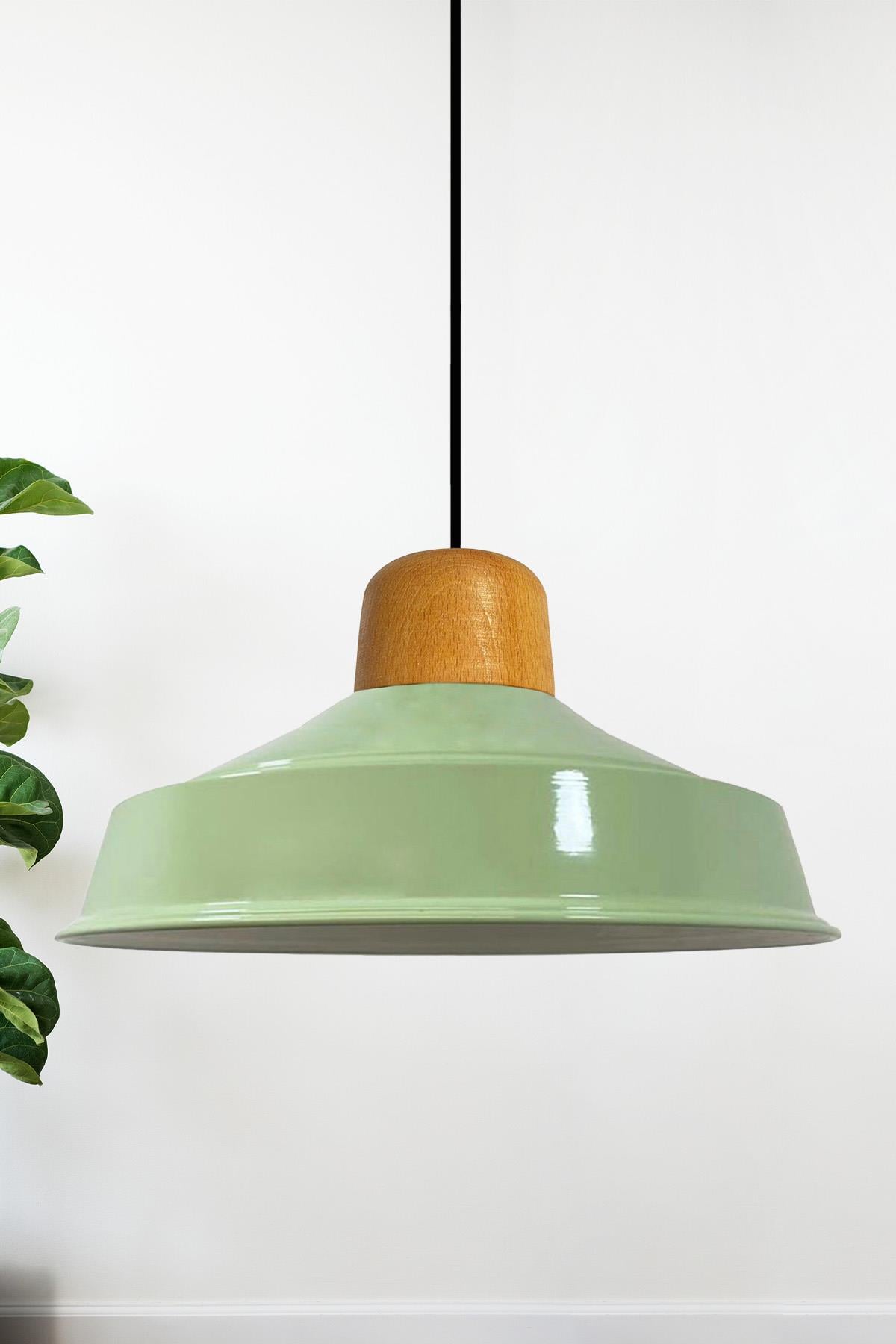 Asaletli Mint Tekli Avize Ahşap Başlık Retro Sarkıt Lamba Restoran Salon Aydınlatma