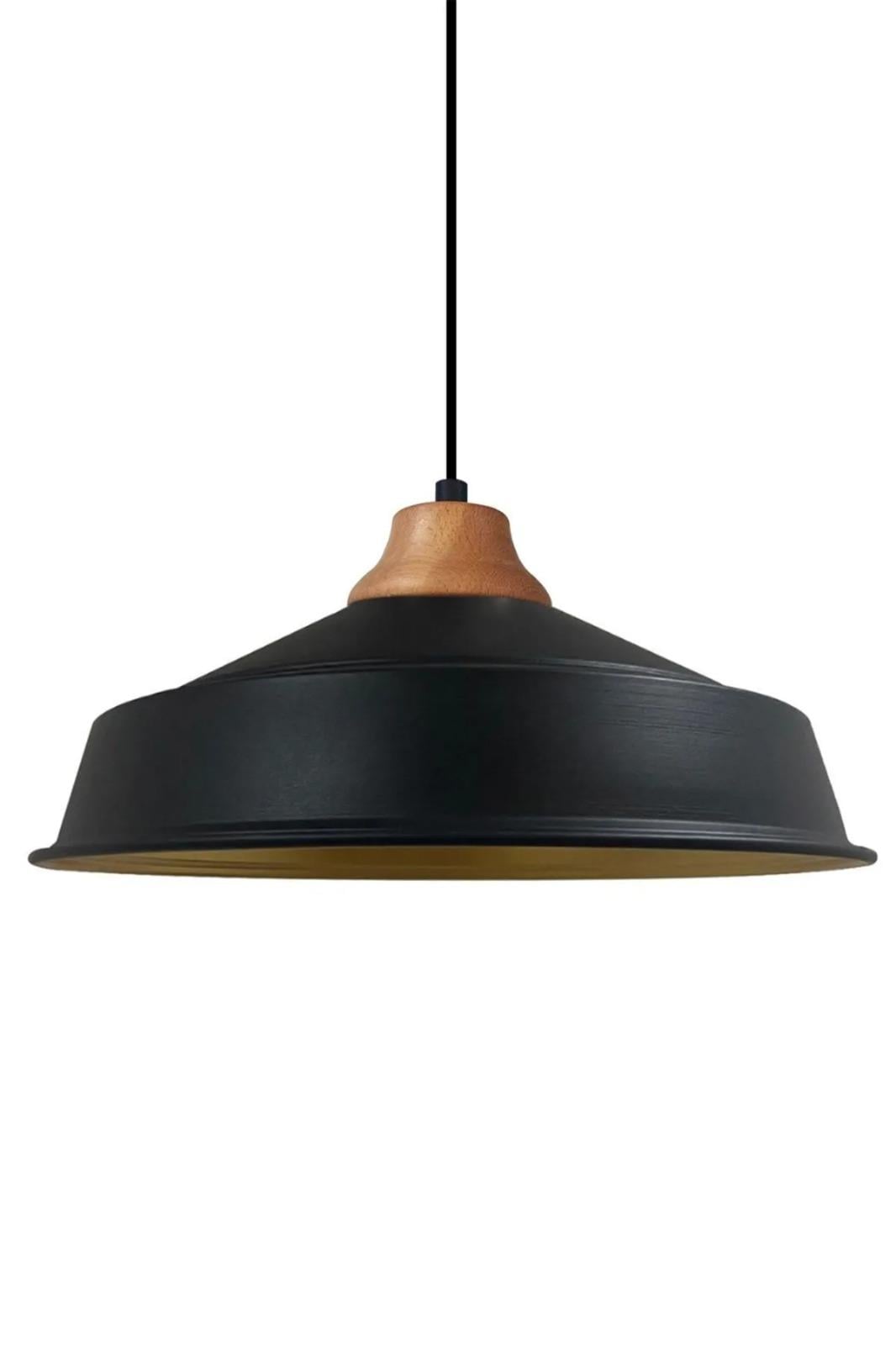 Asaletli Siyah Tekli Avize Ahşap Başlık Retro Sarkıt Lamba Restoran Salon Aydınlatma