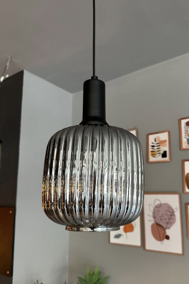 Bag Füme Cam Tekli Avize Siyah Fener Başlık Retro Sarkıt Lamba Restoran Salon Aydınlatma