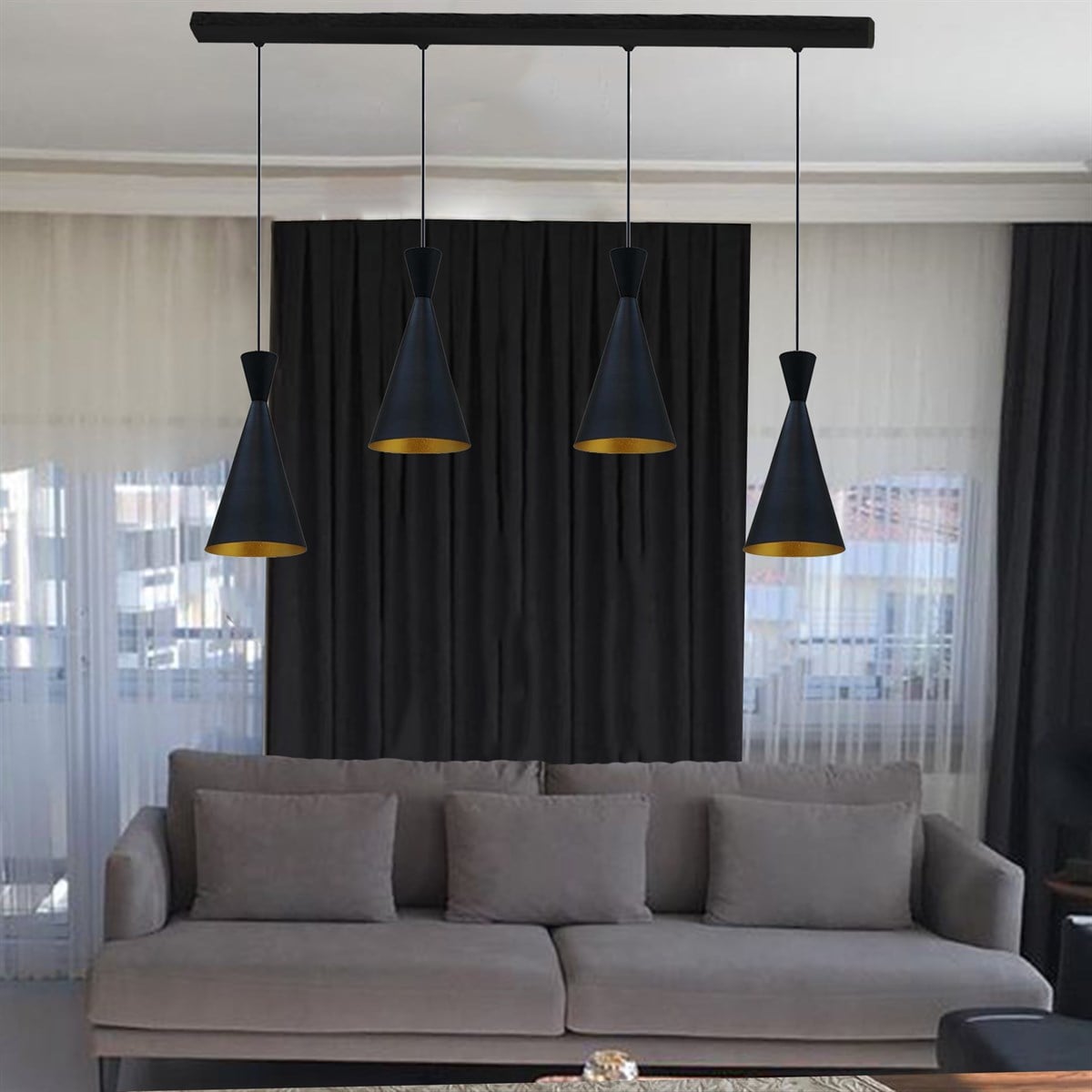 Bamyum Dörtlü Siyah İnce Avize