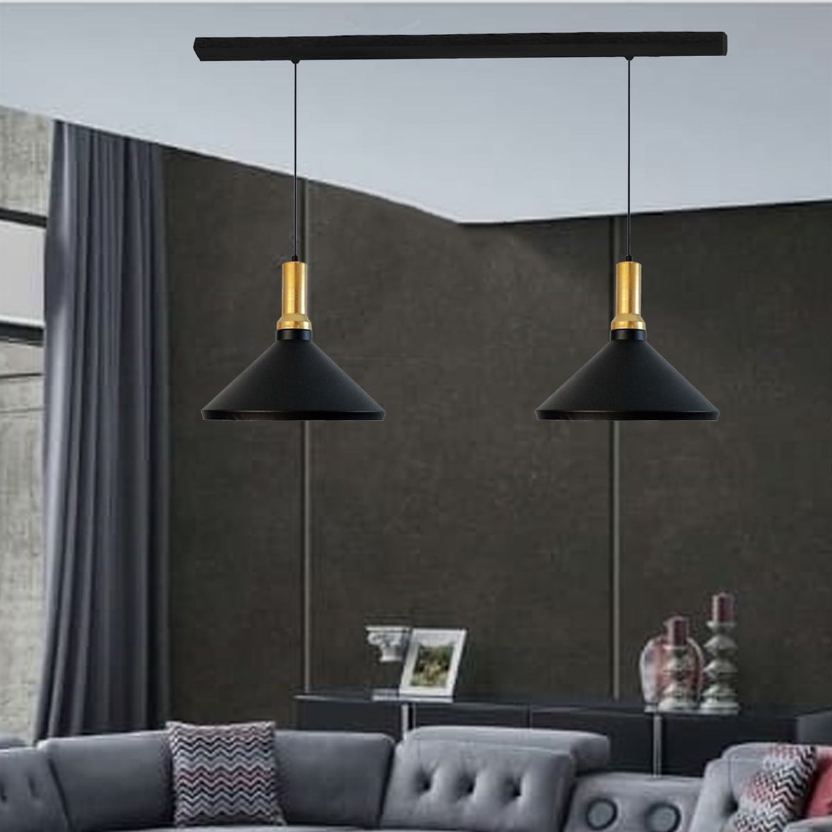 Bamyum İkili Serçe Siyah Avize