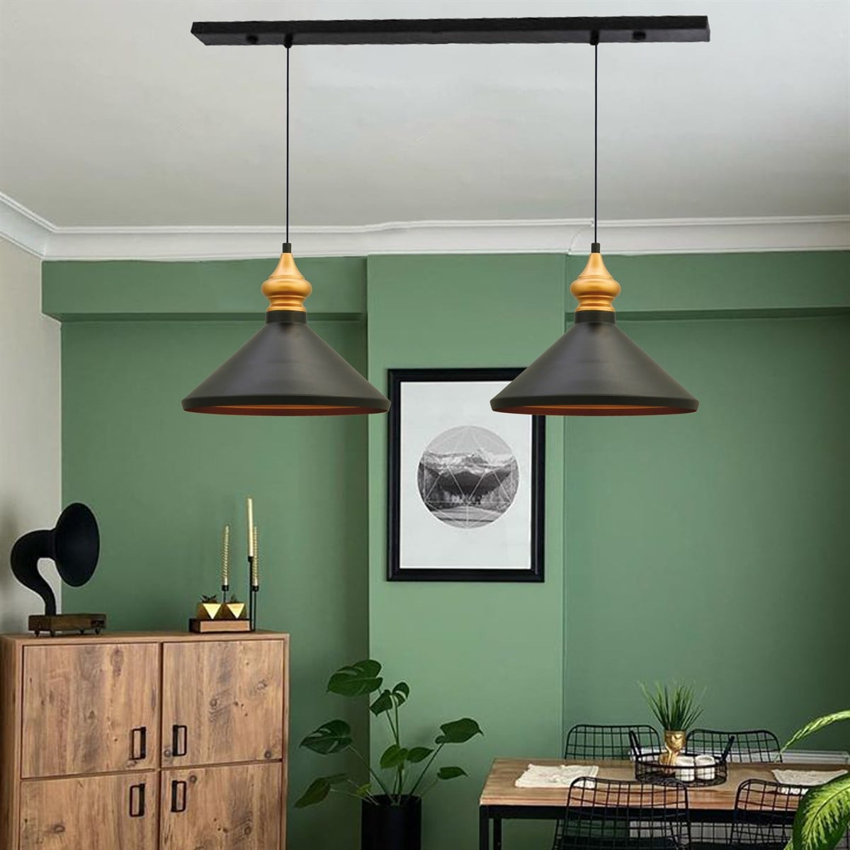 Bamyum İkili Siyah Düz Sarkıt Avize