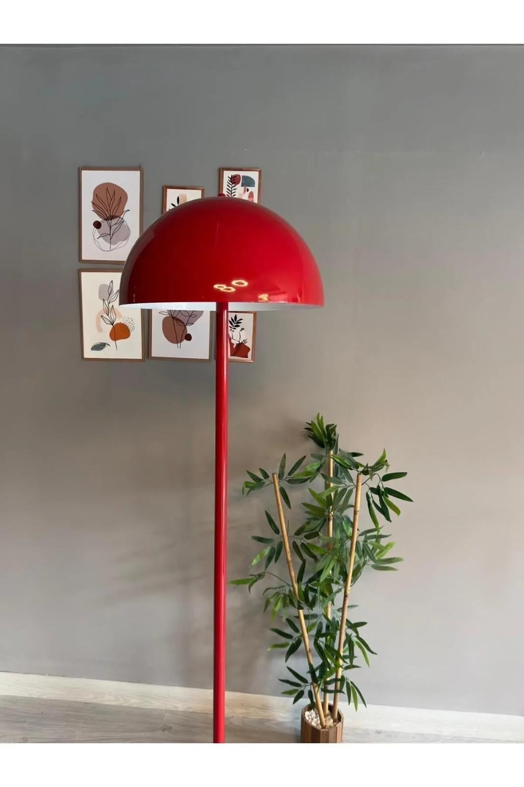 Bamyum Kırmızı Lambader Modern Dekoratif Metal Salon Hol Oturma Odası Çalışma Odası Zemin Lambası