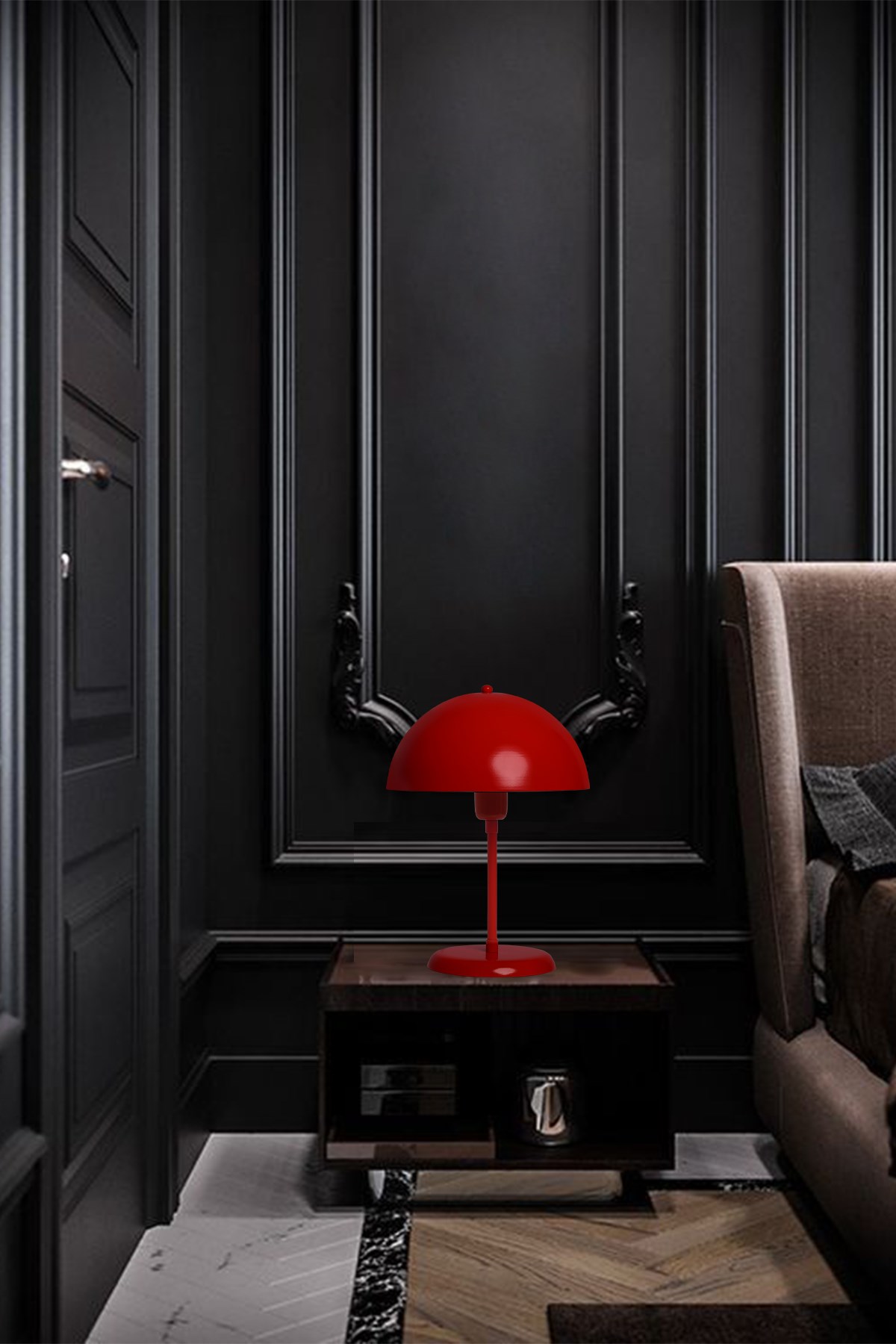 Bamyum Mantar Masa Lambası Kırmızı Çalışma Lambası Dekoratif Metal Abajur  Ofis Ev Aydınlatma