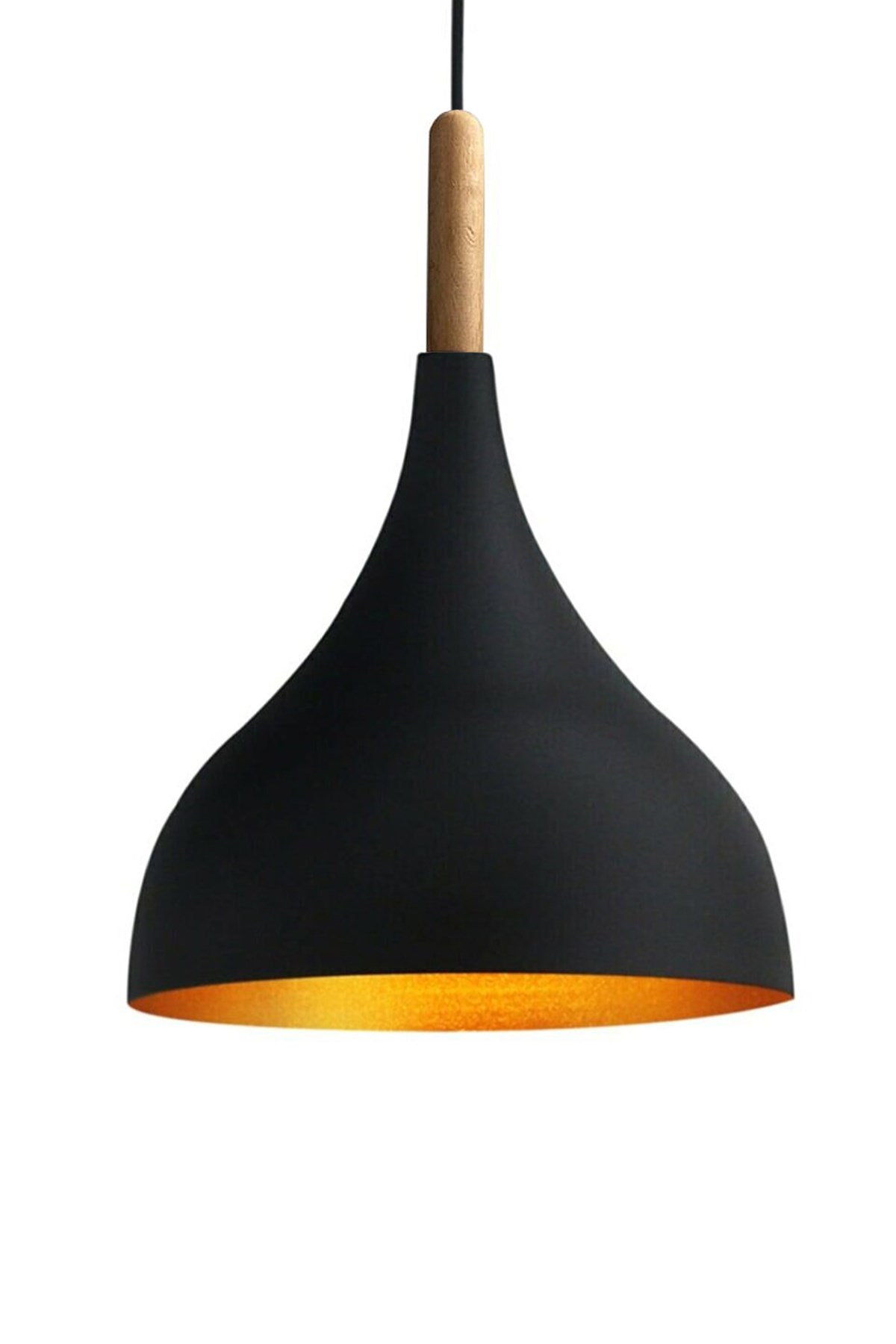 Bamyum Uzun Siyah Tekli Sarkıt Ahşap Başlık Avize Salon Mutfak Cafe Restoran Lamba Çocuk Oda Avize