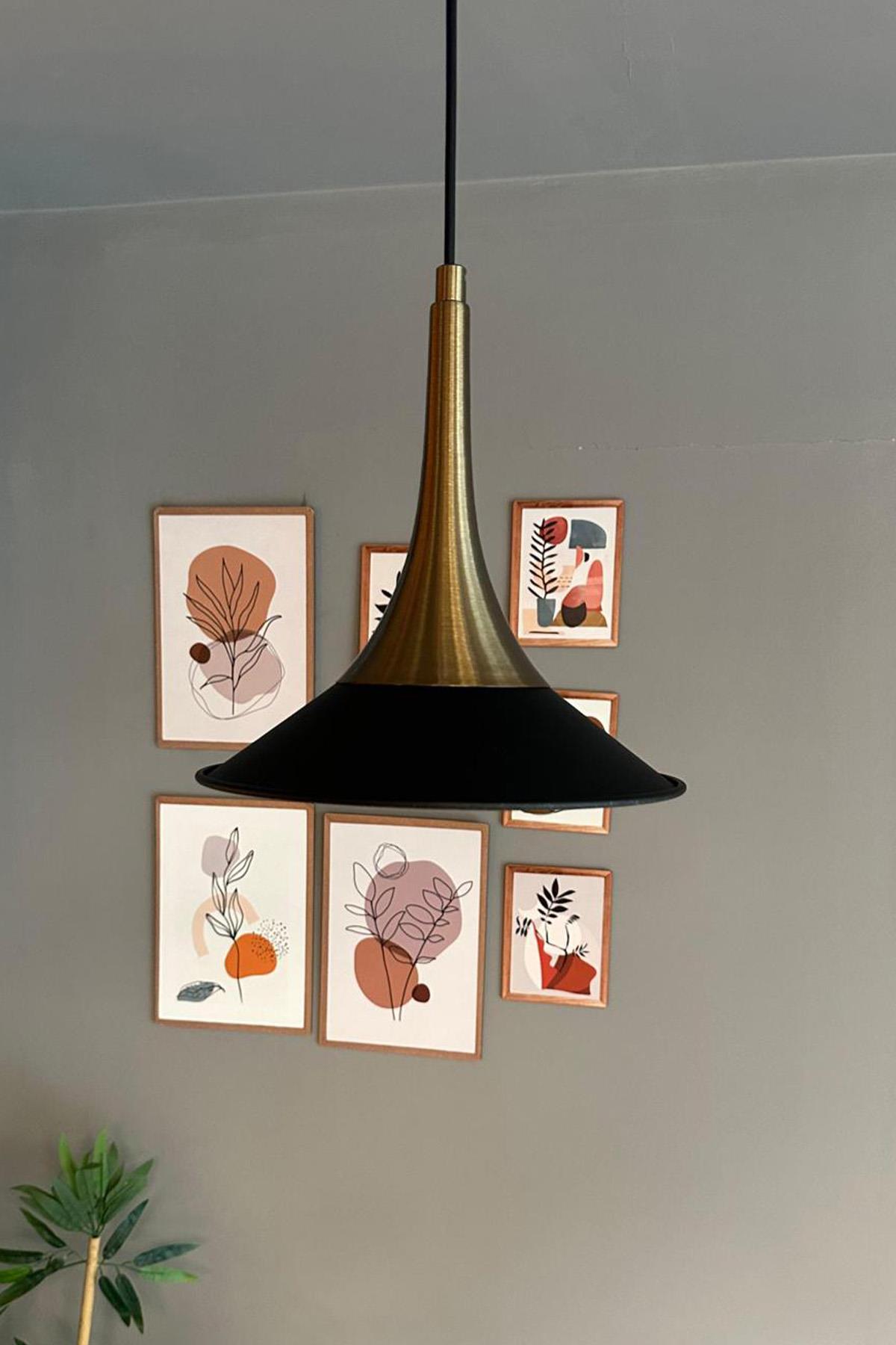 Benjamin Siyah Metal Sarkıt Avize Eskitme Külah Başlık Rustik Cafe Mutfak Modern Dekoratif Sarkıt