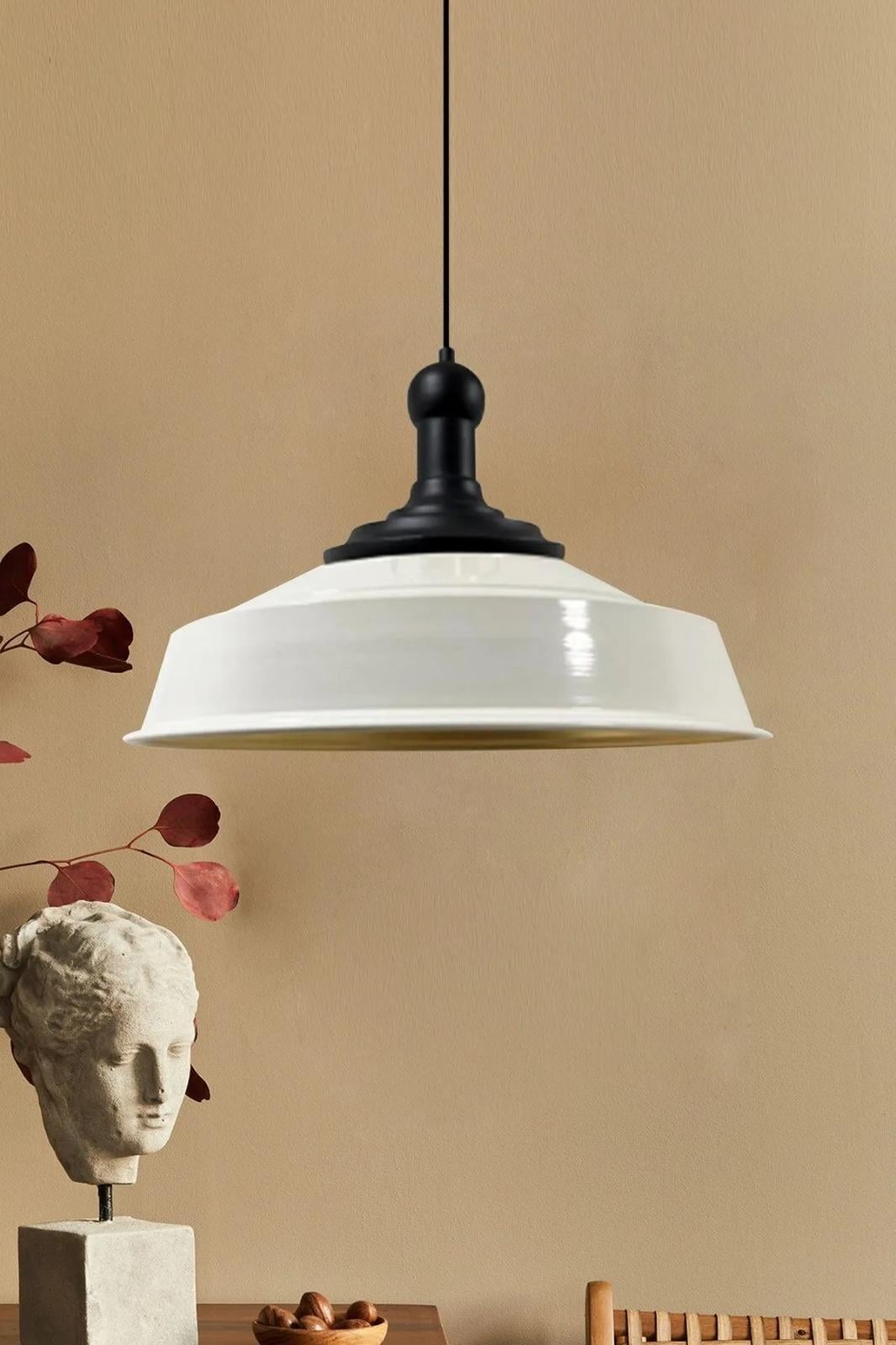 Beyaz Asaletli Siyah Long Knob Başlık Retro Sarkıt Lamba Restoran Salon Aydınlatma
