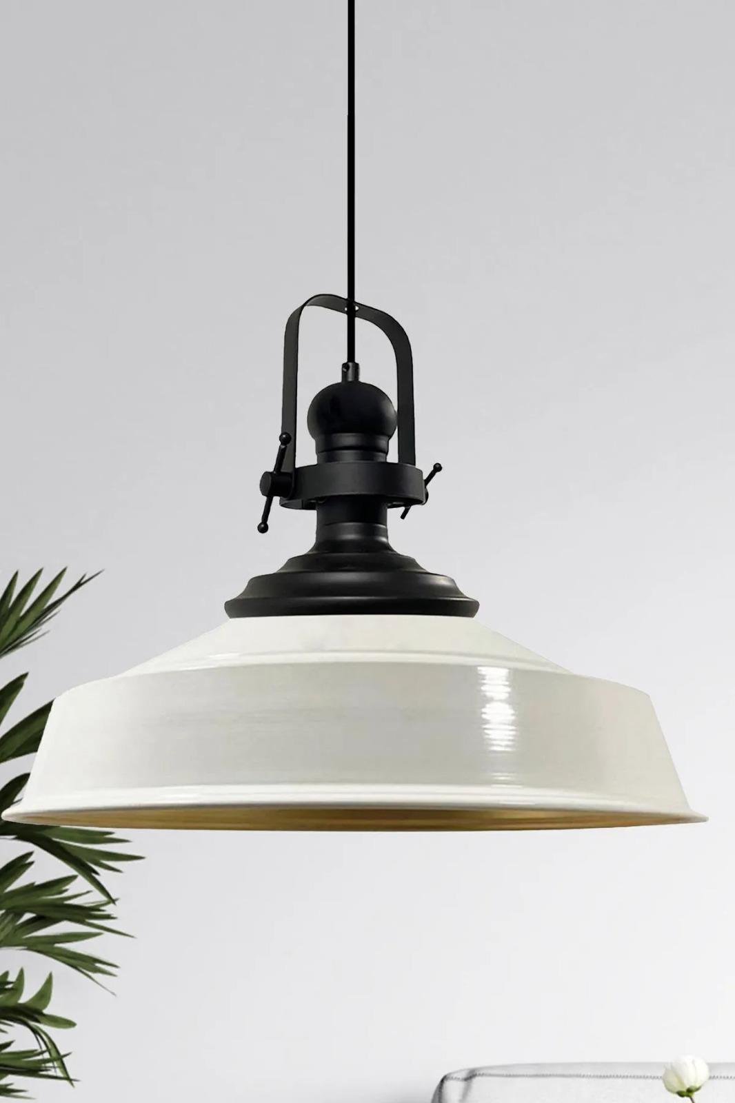 Beyaz Asaletli Tekli Avize Siyah Başlık Retro Sarkıt Lamba Restoran Cafe Salon Avizeleri