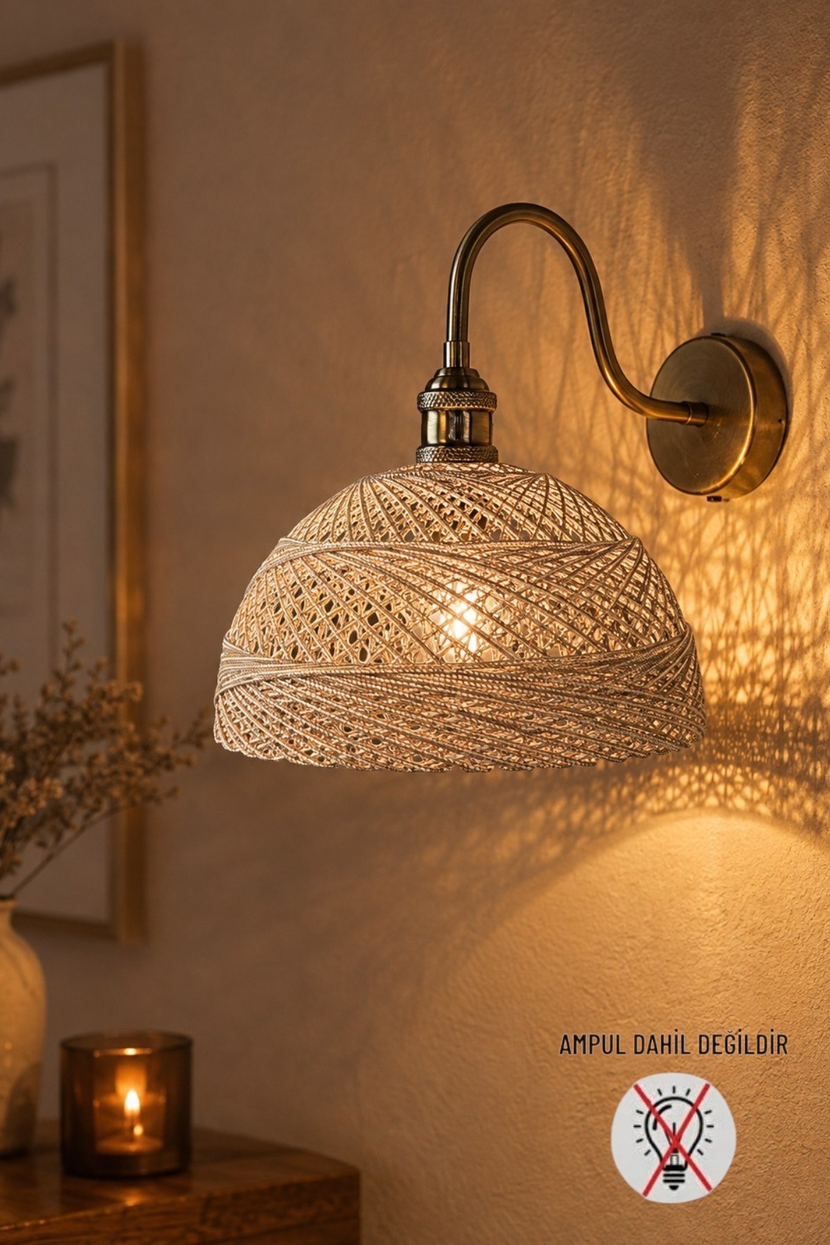 Bohem Bej Recycle İplik Jüt El Yapımı Metal Eskitme Gövde Aplik Duvar Lambası Modern Otel Cafe Vintage Salon Yatak Odası Merdiven Retro
