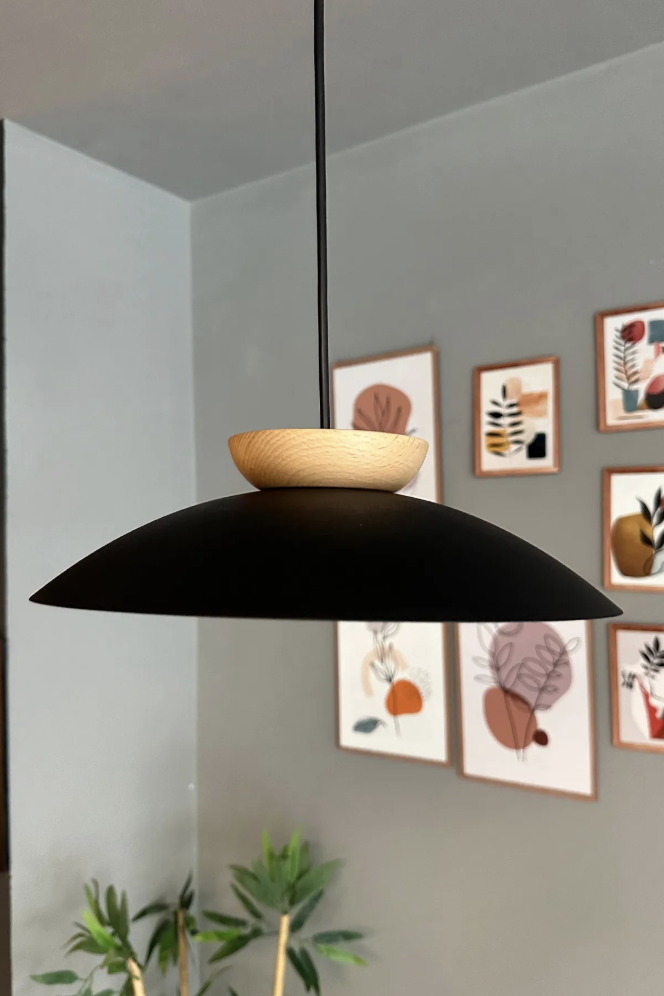 Bright Siyah Avize Ahşap Tekli Sarkıt Salon Kuaför Cafe Dekoratif Aydınlatma Pastane