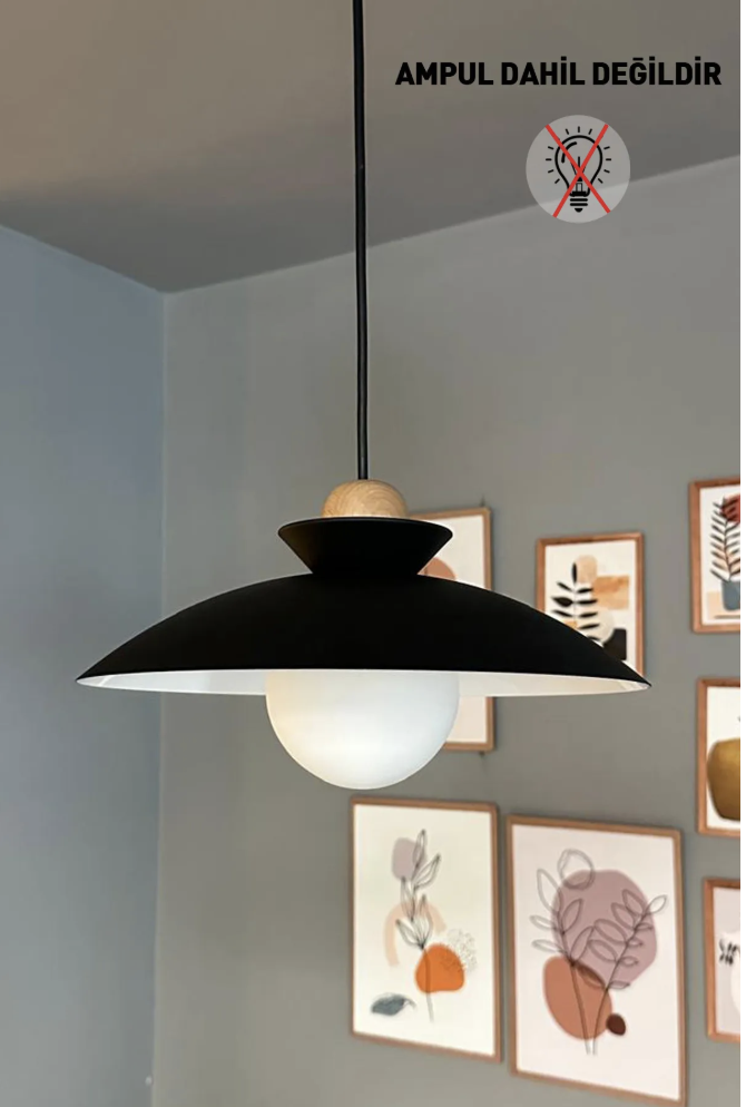 Bright Siyah Kalın Ahşap Boncuk Avize Tekli Sarkıt Salon Kuaför Cafe Dekoratif Aydınlatma Pastane