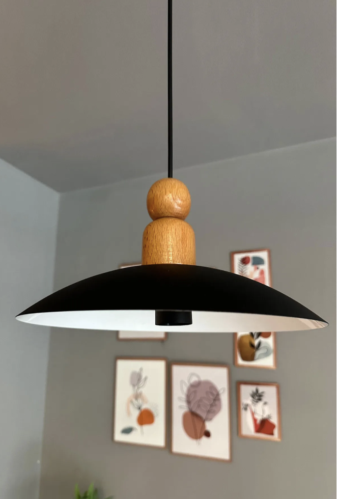 Bright Siyah Kalın Ahşap Boncuk Avize Tekli Sarkıt Salon Kuaför Cafe Dekoratif Aydınlatma Pastane