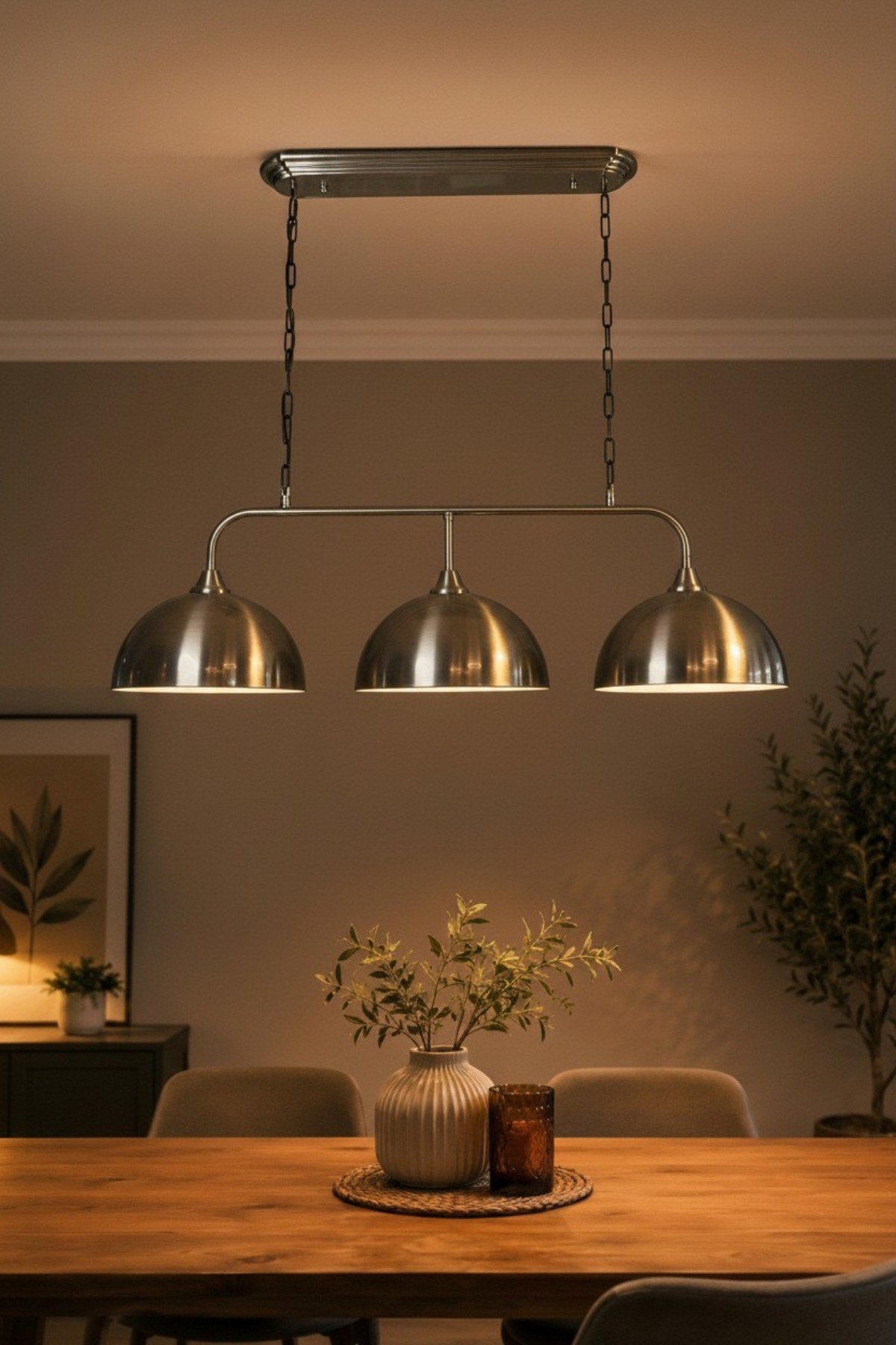 Brillar Üçlü Eskitme Metal Rustik E27 Salon Yemek Masası Sarkıt Avize