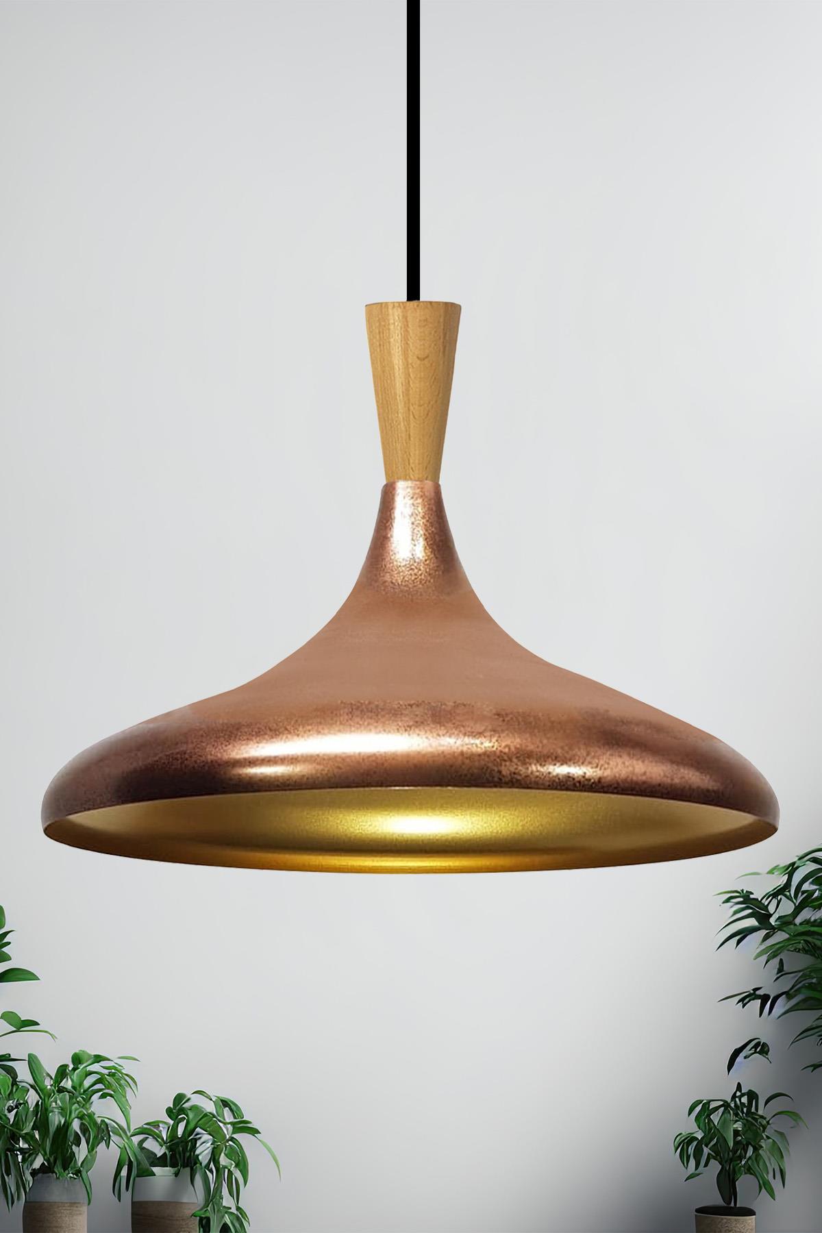 Champion Patina Ahşap Huni Tekli Avize Sarkıt Salon Mutfak Cafe Butik Lamba Aydınlatma Avizeler