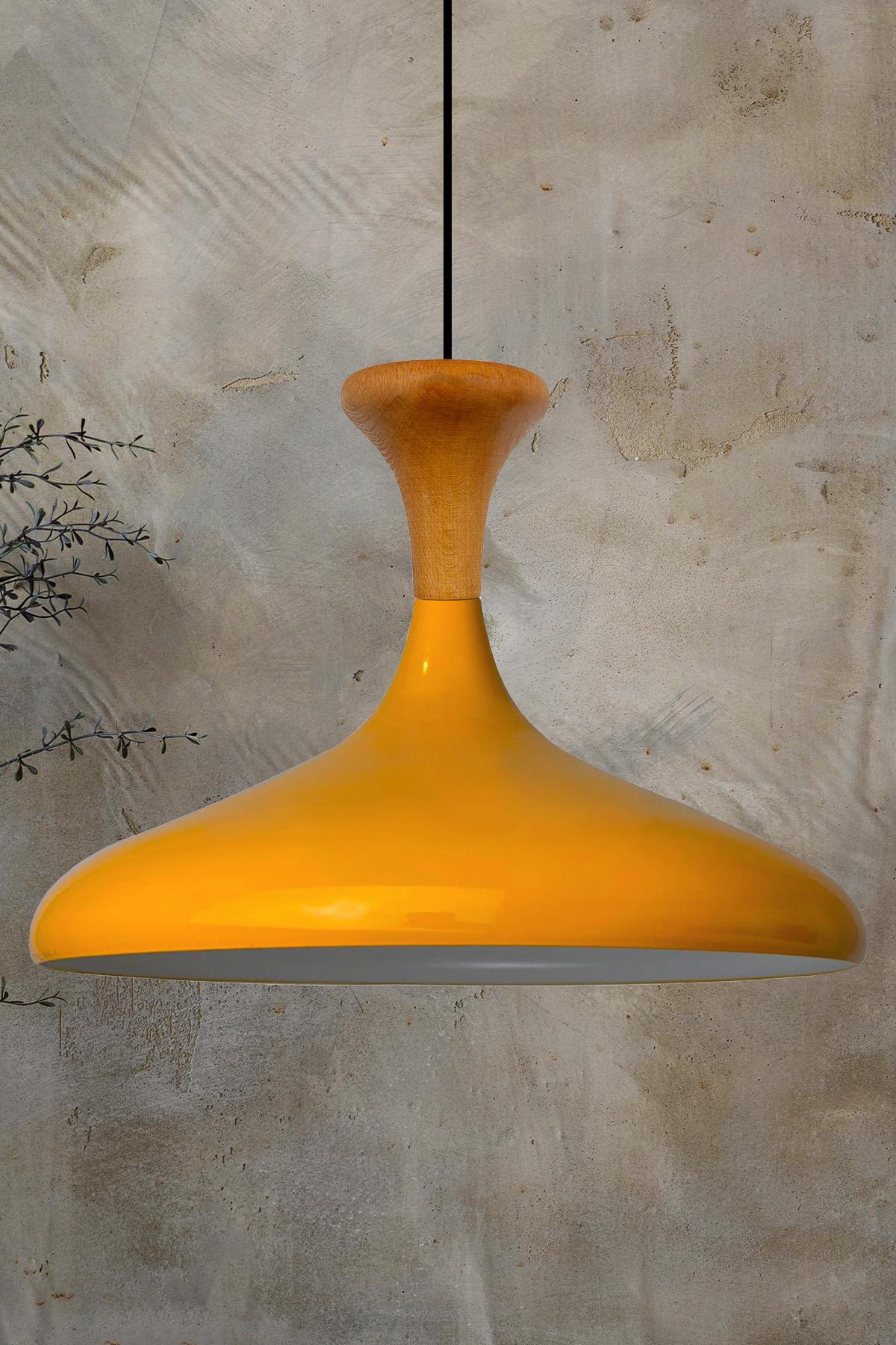 Champion Sarı Ahşap Mantar Başlık Tekli Avize Salon Oturma Odası Mutfak Yatak Odası Sarkıt Modeli