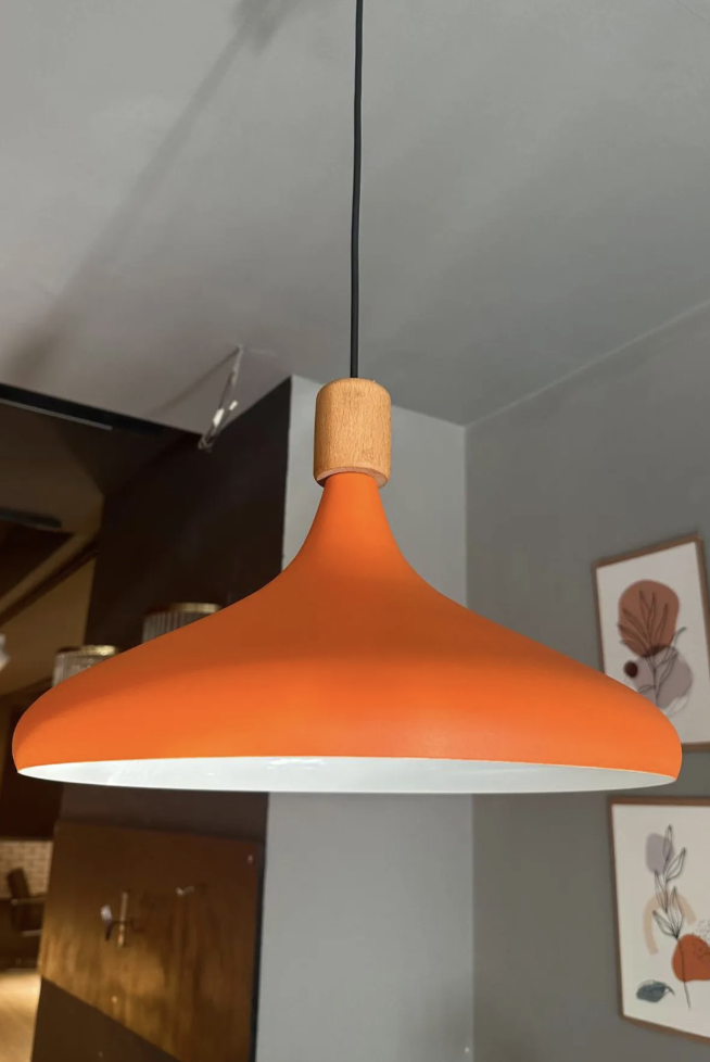 Champion Turuncu Ahşap Silindir Tekli Avize Sarkıt Salon Mutfak Cafe Butik Lamba Aydınlatma Avizeler