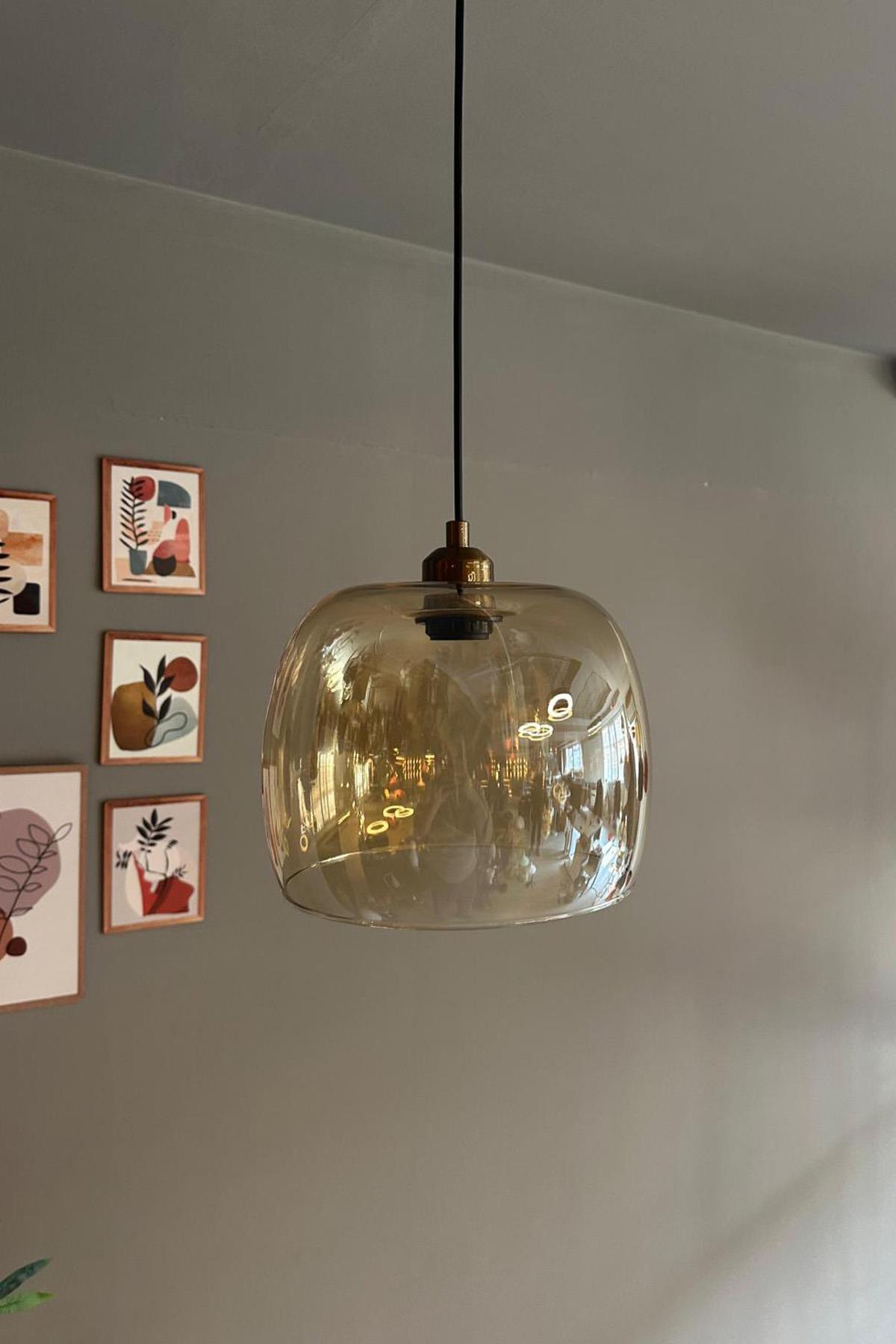 Dijon Bal Rengi Cam Sarkıt Avize Yarım Lale Eskitme Başlık Salon Mutfak Avizeleri Pastane Modelleri