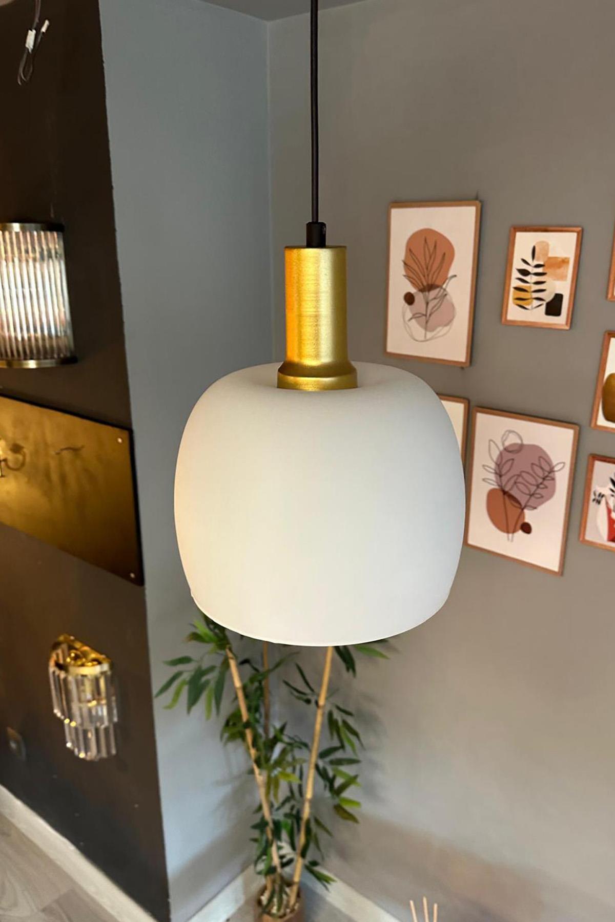 Dijon Beyaz Cam Sarkıt Avize Gold Fener Başlık Salon Mutfak Avizeleri Pastane Modelleri