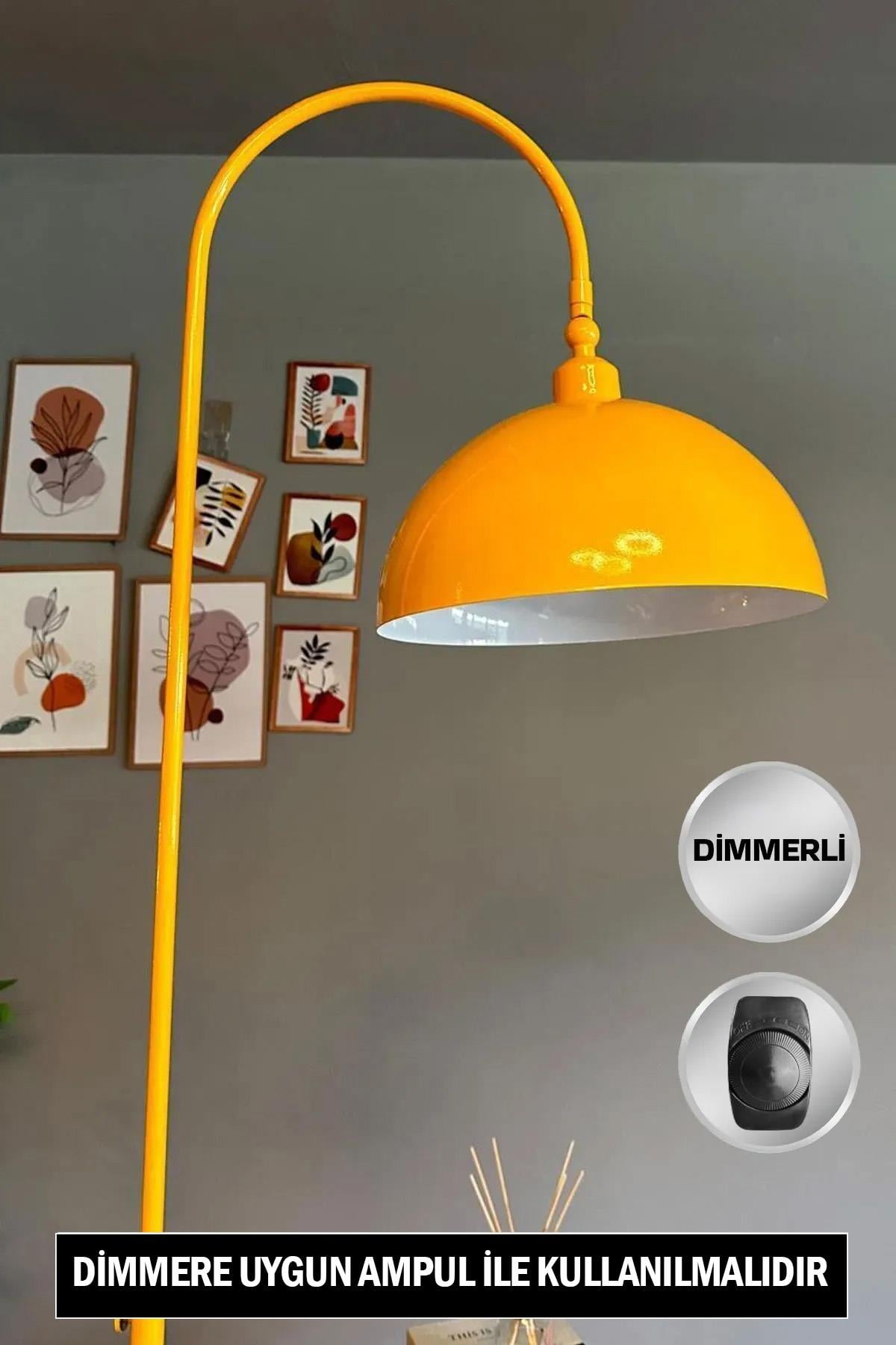 Dimmerli Işığı Ayarlanabilen Işığı Artırılıp Azaltılabilen Sarı Hareketli Başlık Metal Lambader