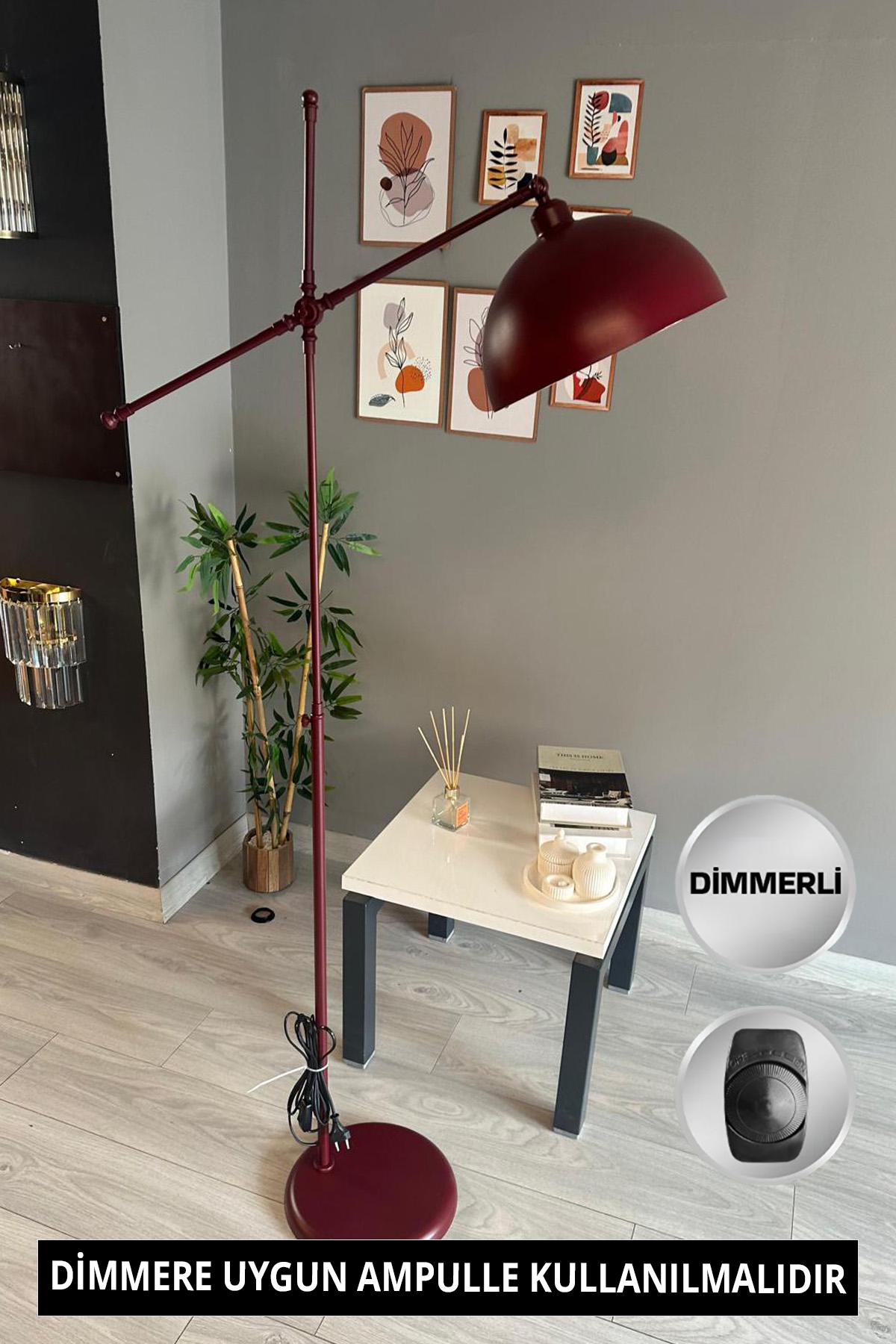 Dimmerli Işığı Ayarlanabilen Işığı Artırılıp Azaltılabilen Vişne Çürüğü Metal Lambader