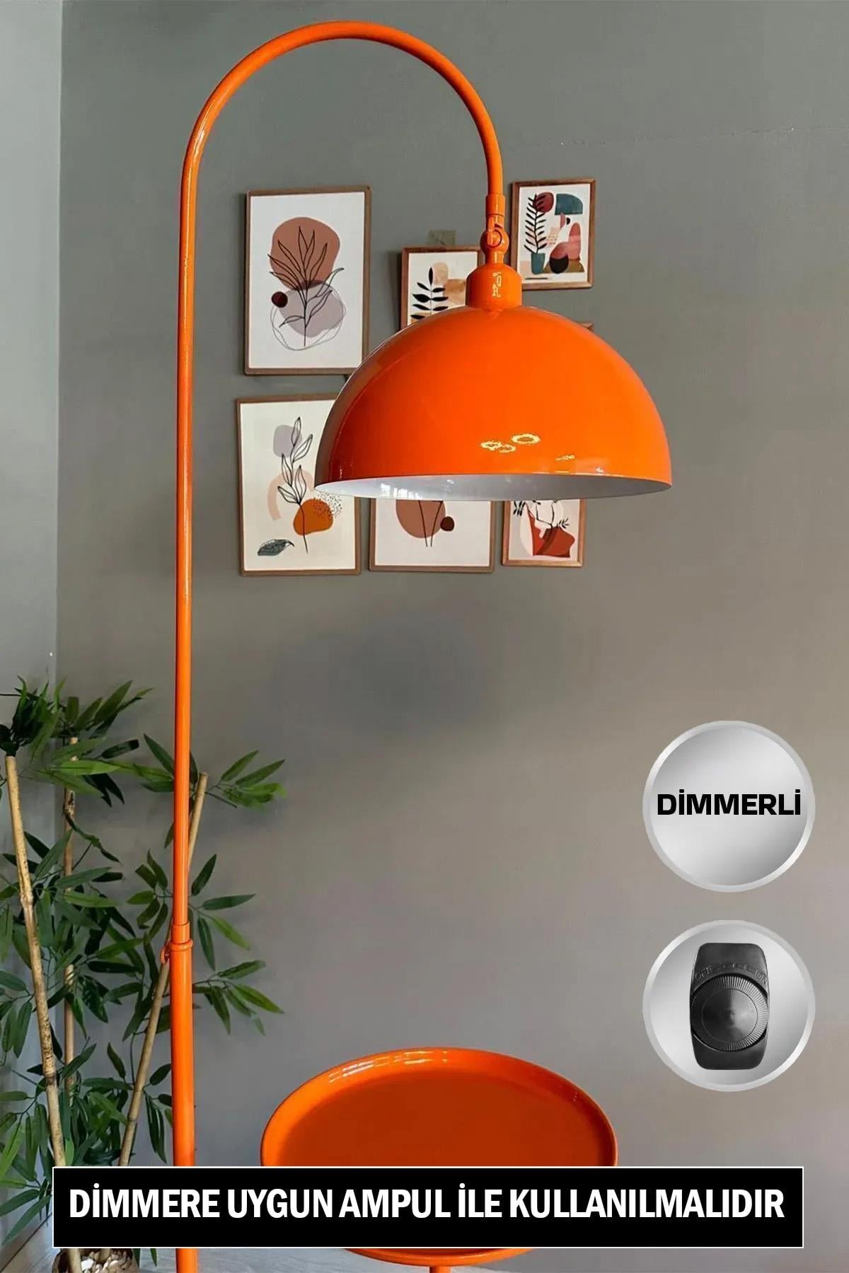 Dimmerli Işığı Ayarlanabilen Işığı Artırılıp Azaltılabilen Turuncu Hareketli Başlık Metal Lambader