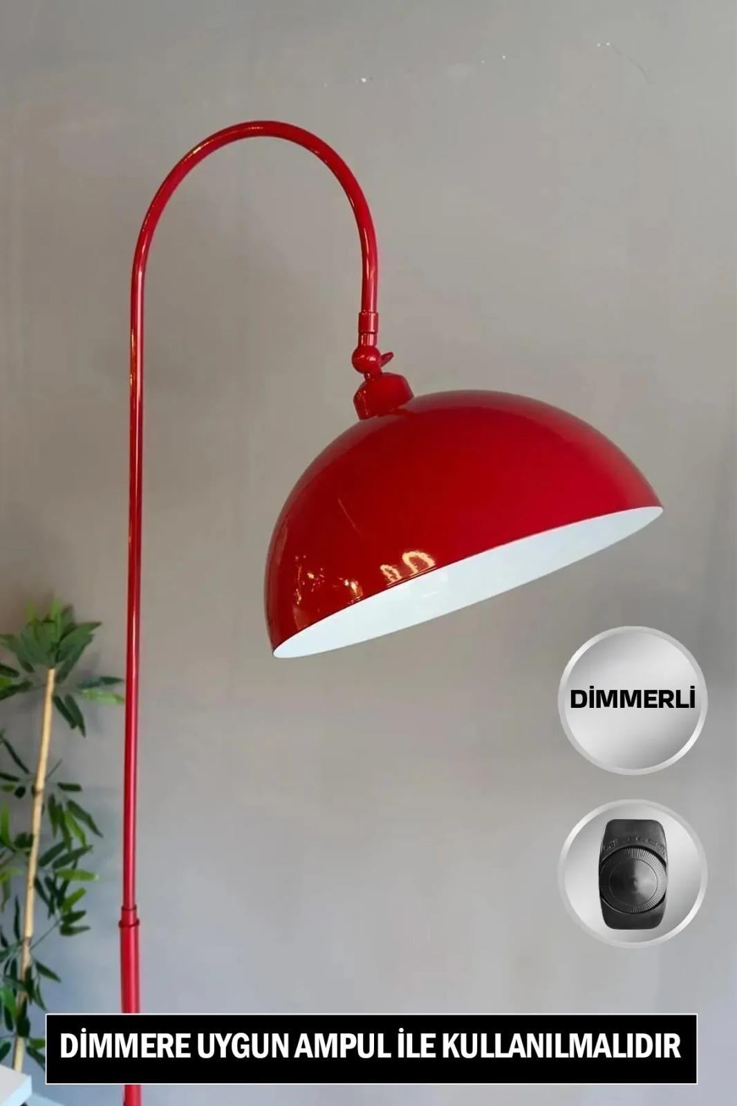 Dimmerli Kırmızı Lambader Hareketli Başlık Modern Dekoratif Metal Oturma Odası Çalışma Odası