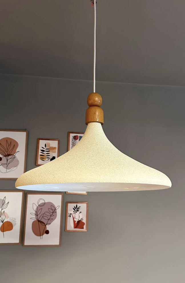 Dokulu Açık Krem Kalın Ahşap Boncuk Tekli Avize Sarkıt Salon Mutfak Butik Lamba Aydınlatma Cafe