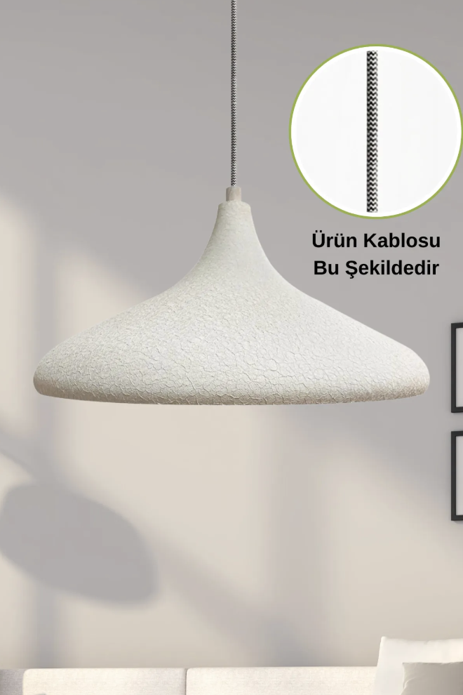 Dokulu Açık Krem Rengi Ütü Kablo Tekli Avize Sarkıt Lamba Yemek Masası Oturma Odası Mutfak