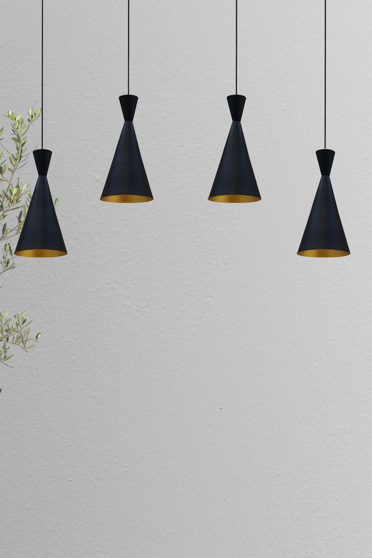 Dörtlü Siyah Ince Avize Sarkıt Lamba Salon Mutfak Avizeleri Yemek Masası Mağaza Cafe Kuaför