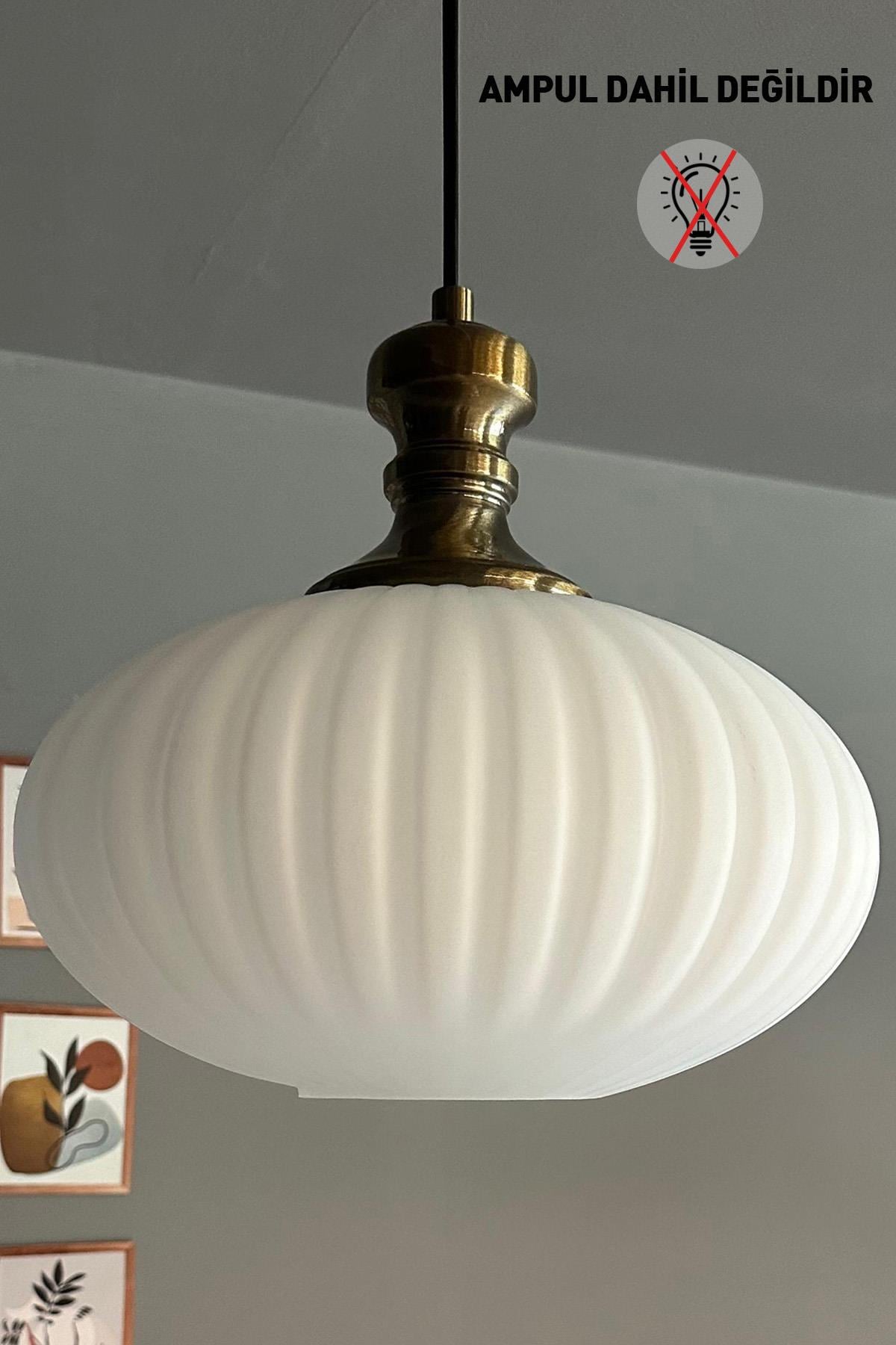 Elegant Beyaz Cam Tekli Avize Eskitme Knob Tokmak Başlık Sarkıt Lamba Restoran Salon Aydınlatma