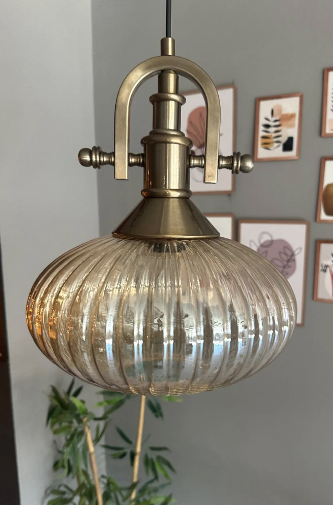Elegant Cam Tekli Bal Rengi Avize Eskitme Gemici Başlık Sarkıt Lamba Restoran Salon Aydınlatma