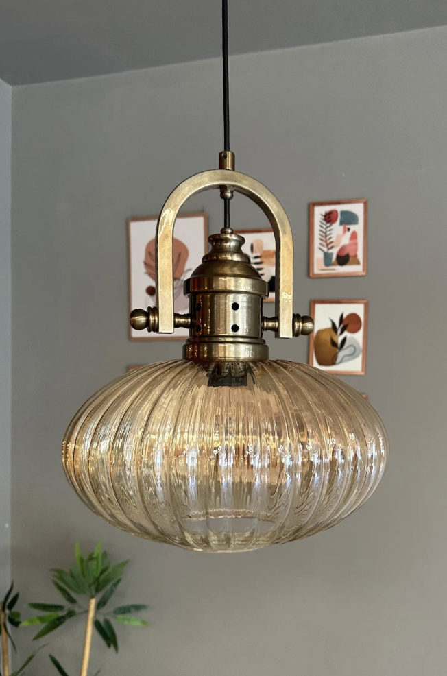 Elegant Cam Tekli Bal Rengi Avize Yeni Eskitme Gemici Başlık Sarkıt Restoran Salon Aydınlatma