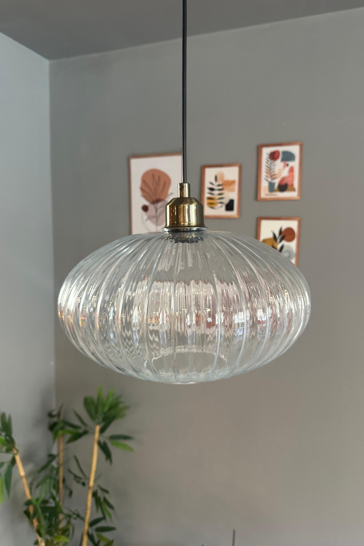 Elegant Şeffaf Cam Tekli Avize Yarım Lale Başlık Sarkıt Lamba Restoran Salon Aydınlatma