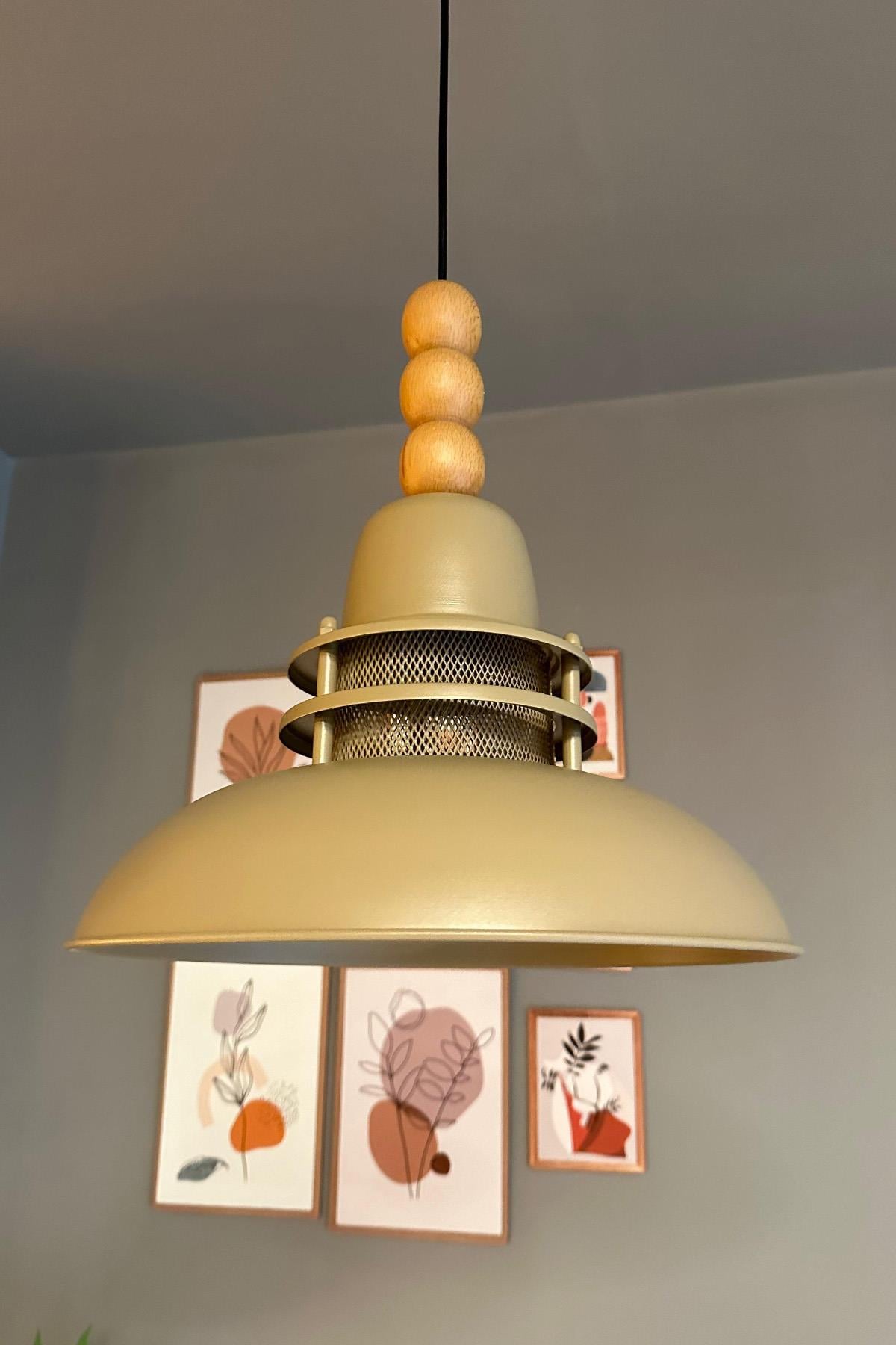 Fener Bej Avize Ahşap Boncuklu Tekli Sarkıt Mutfak Çocuk Odası Masaüstü Aydınlatma Modelleri