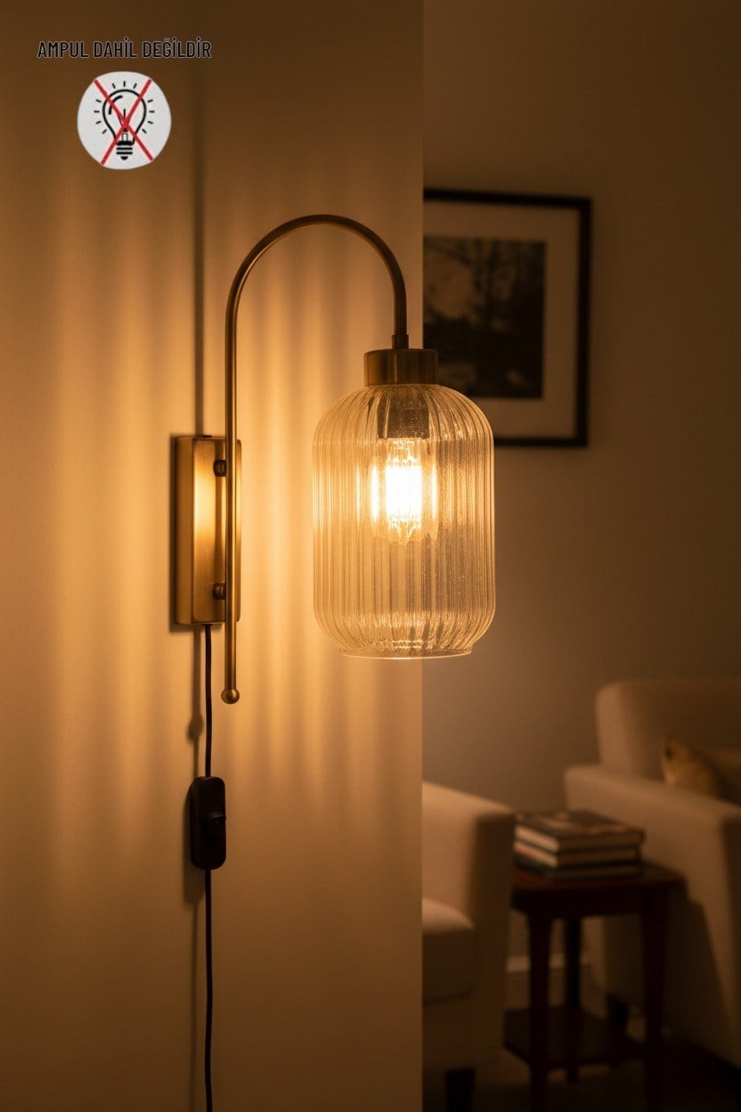 Fişli Wingmn Bal Rengi Cam Aplik Duvar Lambası Modern Vintage Salon Yatak Odası Merdiven Retro