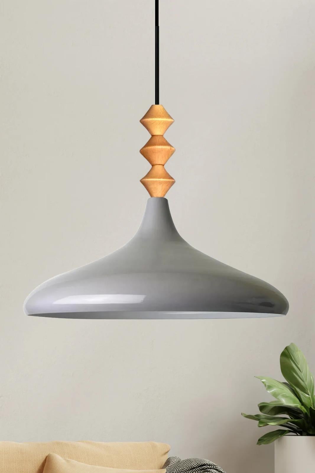 Gri Q Ahşap Tekli Avize Sarkıt Salon Mutfak Cafe Butik Lamba Aydınlatma Avizeler