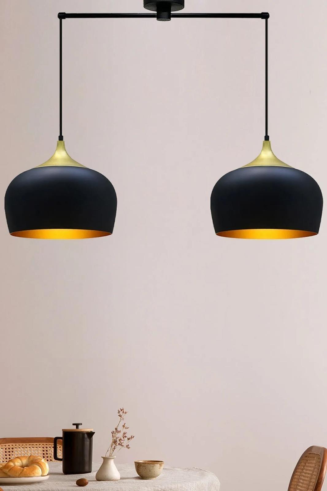 İkili Çember Siyah Metal Avize Salon Masaüstü Mutfak Cafe Ofis Otel Tekli Avizeler Lamba Aydınlatma
