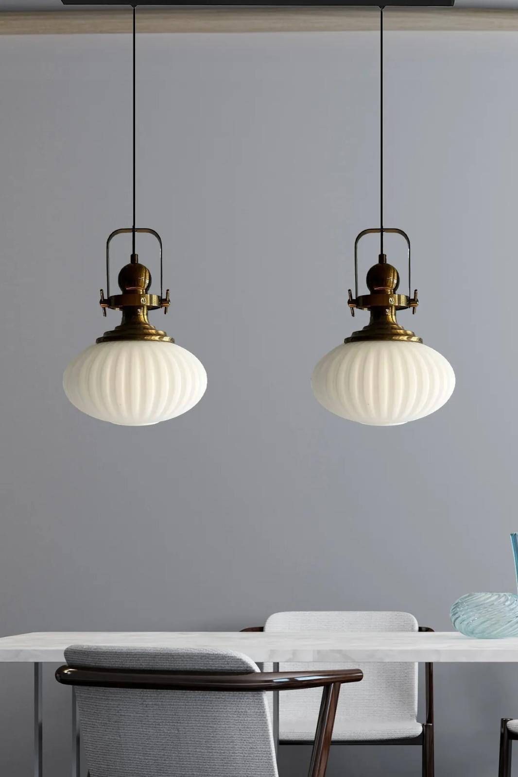 İkili Elegant Cam Beyaz Tekli Avize Eskitme Başlık Retro Sarkıt Lamba Restoran Salon Aydınlatma