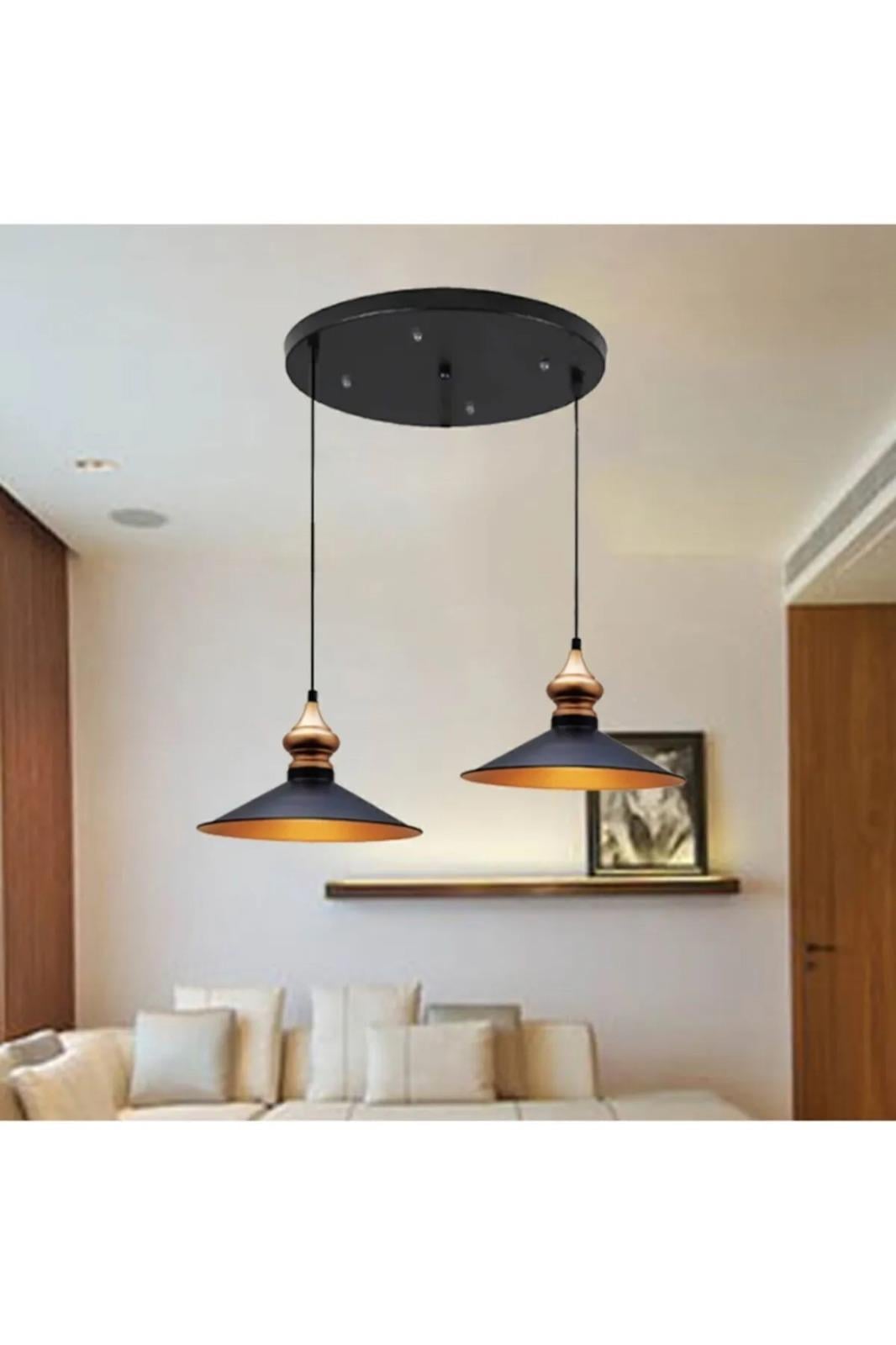 Ikili Salon Circle Siyah Sarkıt Lamba Yemek Masası Oturma Odası Mutfak Salon Otel Showroom