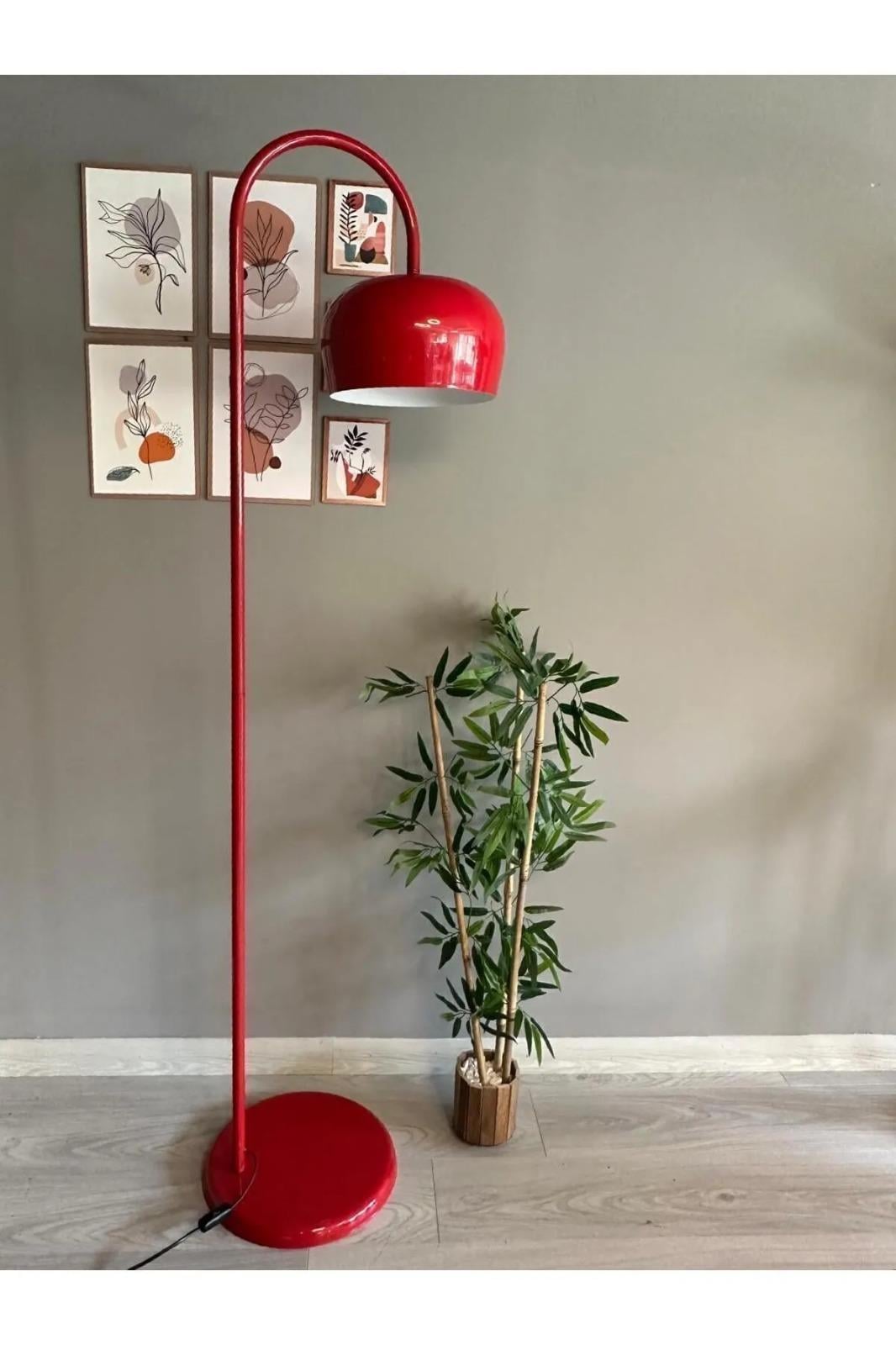 Kırmızı Lambader Modern Dekoratif Metal Oturma Odası Çalışma Odası Zemin Lambası