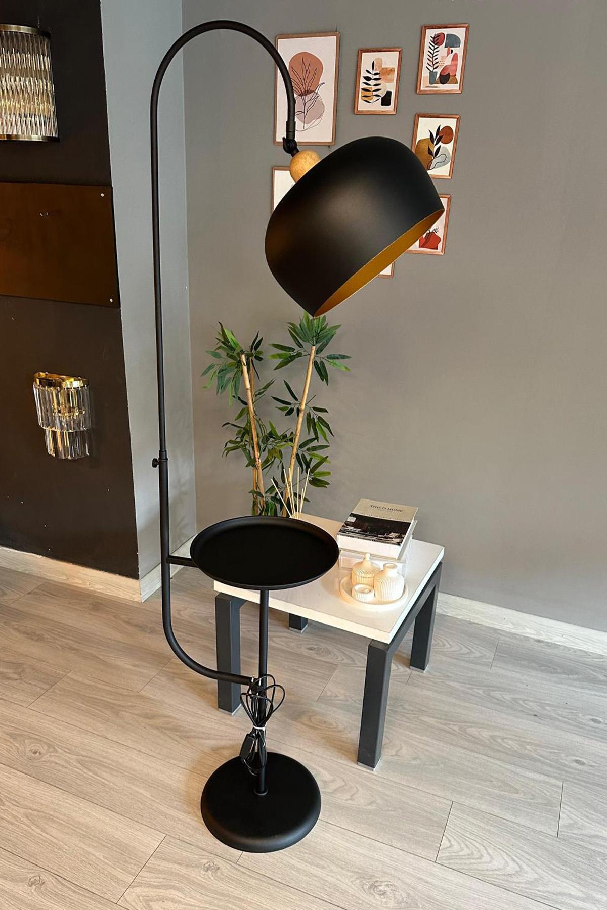 Lambader  Siyah Hareketli Başlık Sehpalı Modern Dekoratif Metal Oturma Odası Çalışma Odası Zemin